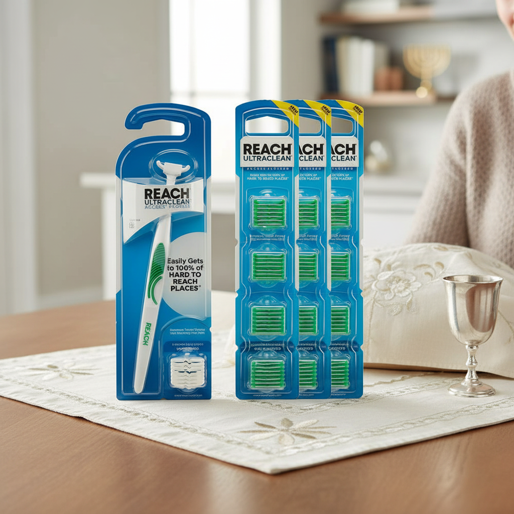 Reach Ultraclean Access Flosser Bundle, Mint, Plaque Remover for Teeth, for Hard to Reach Areas, Oral Care, PFAS-Free, 1 Flosser Starter Kit + 3 Packs Refill Heads Mint 1 Flosser with 3 Packs of Refill Heads