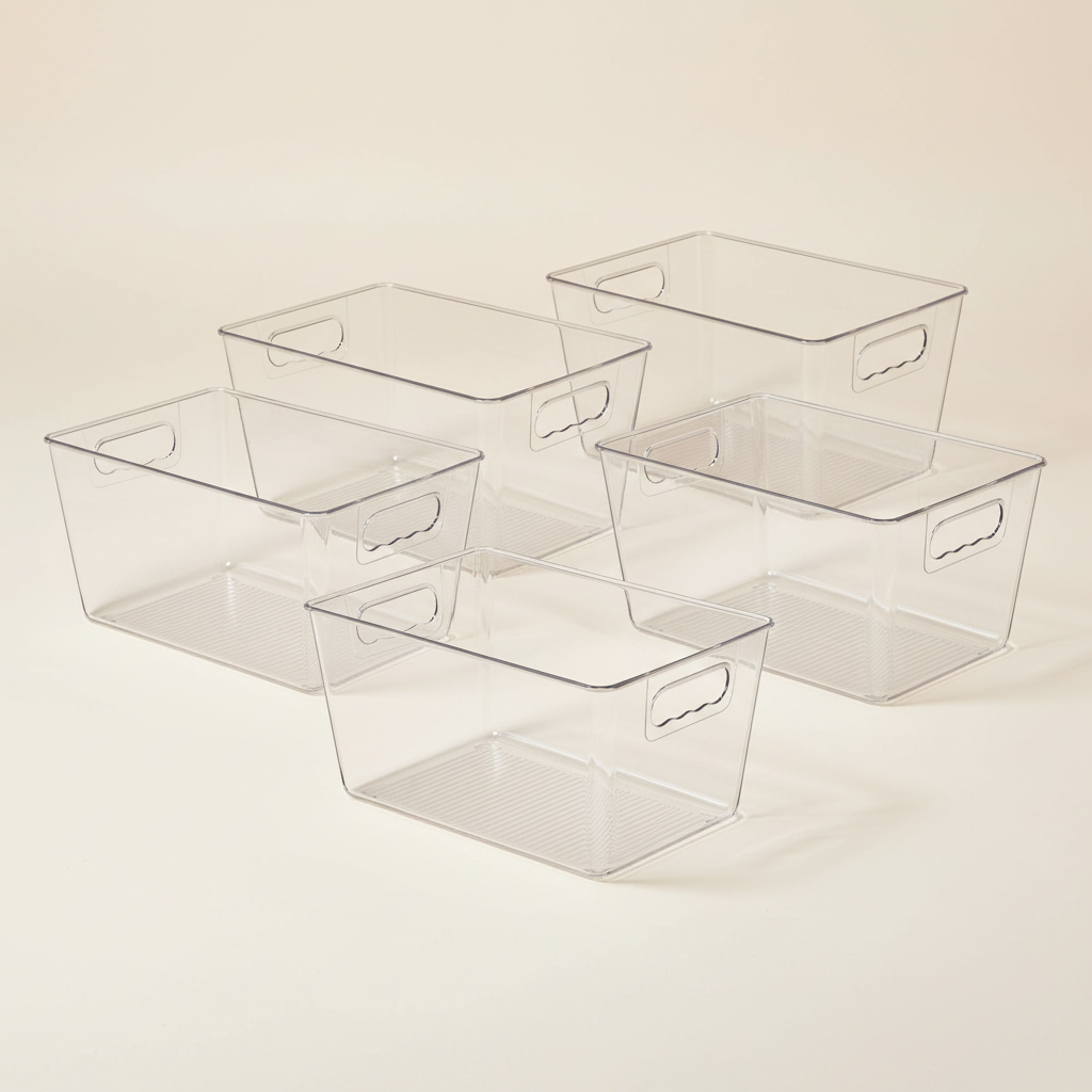 Clear Plastic Pantry Storage Bins with Handles 6-Pack