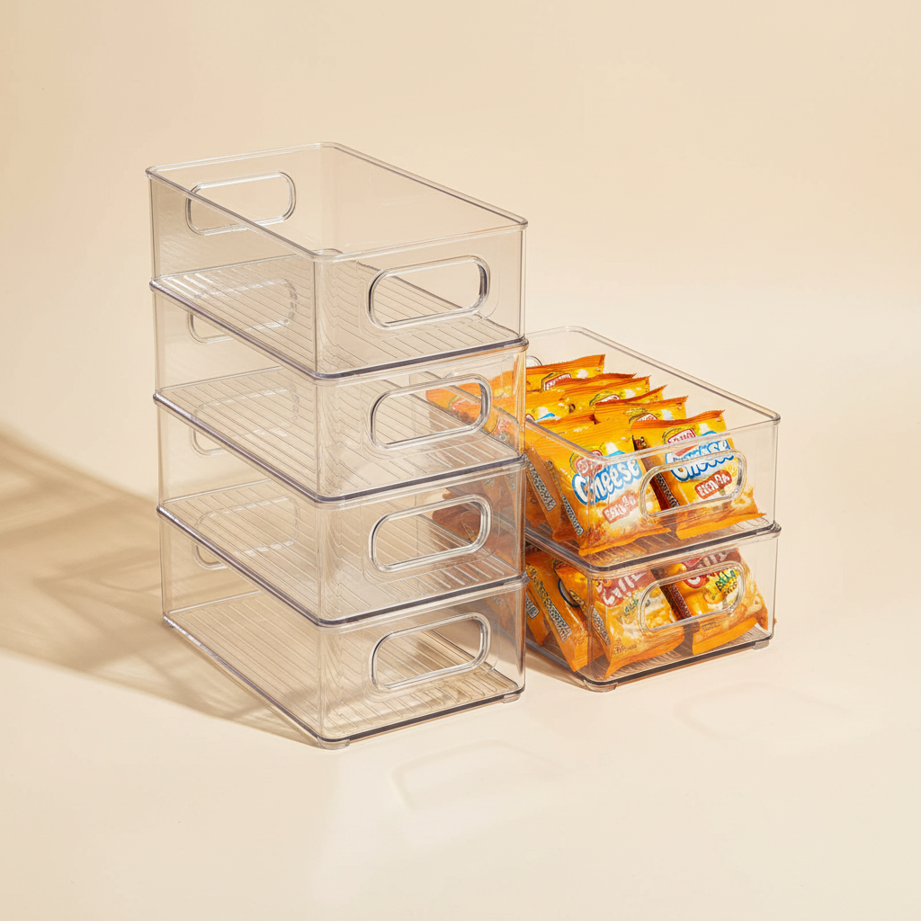 Stackable Clear Refrigerator Organizer Bins with Handles