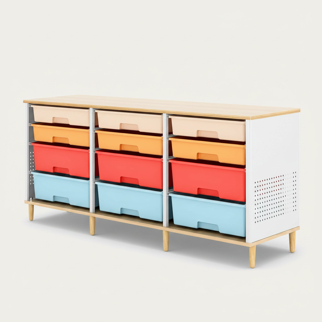 12-Drawer Storage Cabinet with Wooden Top