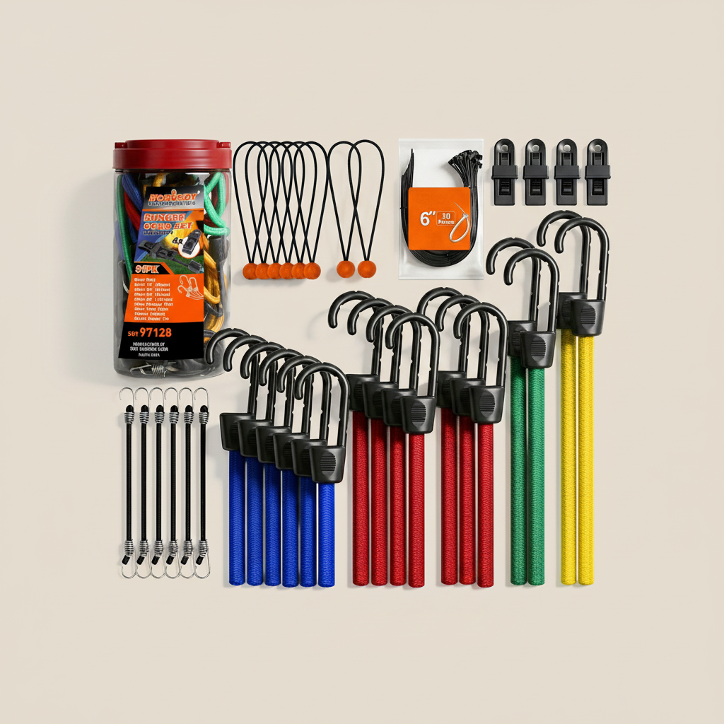 31-Piece Assorted Bungee Cords and Tarp Clips Kit