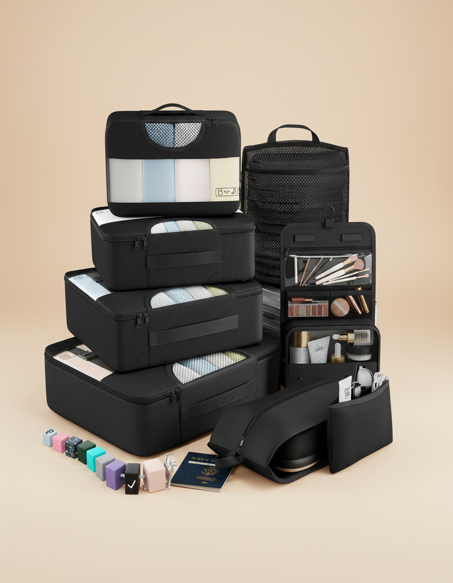 8-Piece Travel Packing Cube Set with Laundry Bag and Passport Holder