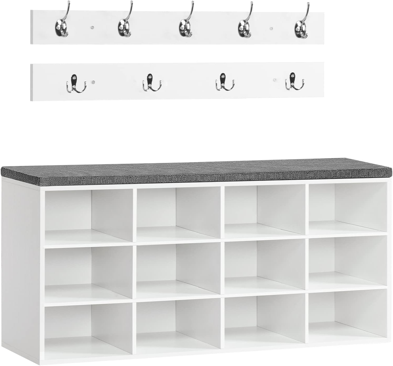 HOOBRO Shoe Storage Bench with Cushion, 12 Cubbies, White, 39.4" L
