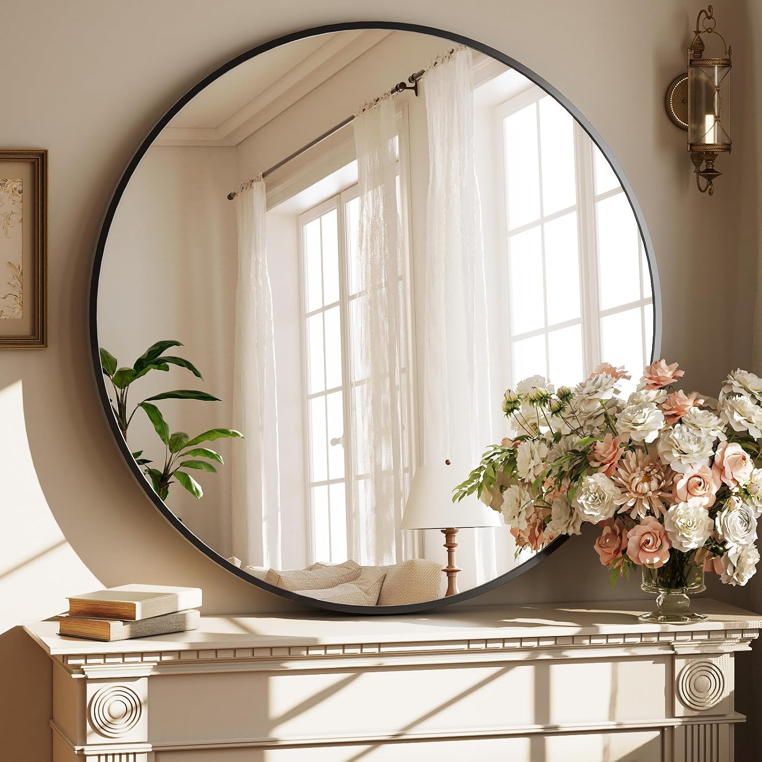 XRAMFY 40" Round Mirror – Matte Black Frame