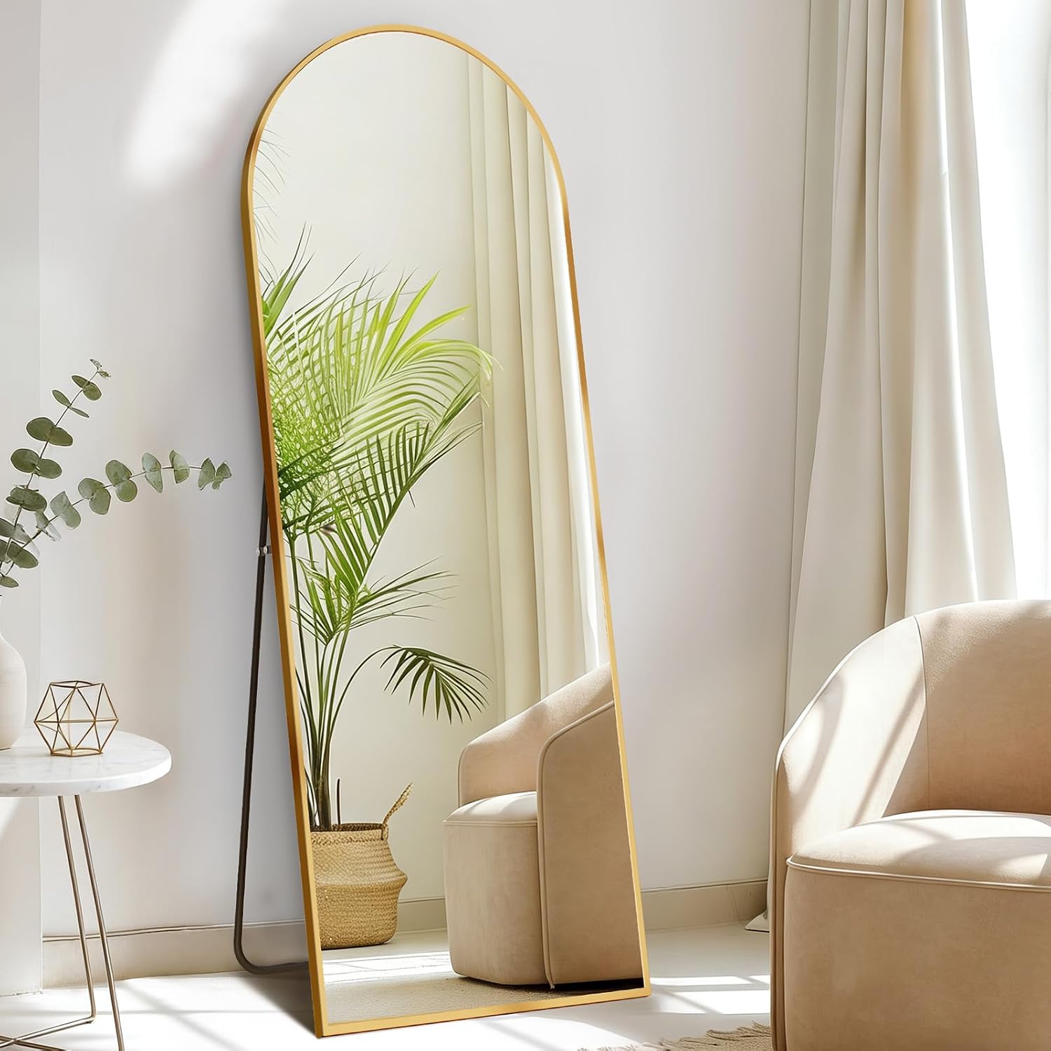 DUMOS 56"x15" Arched Full Length Floor Mirror, Gold Frame