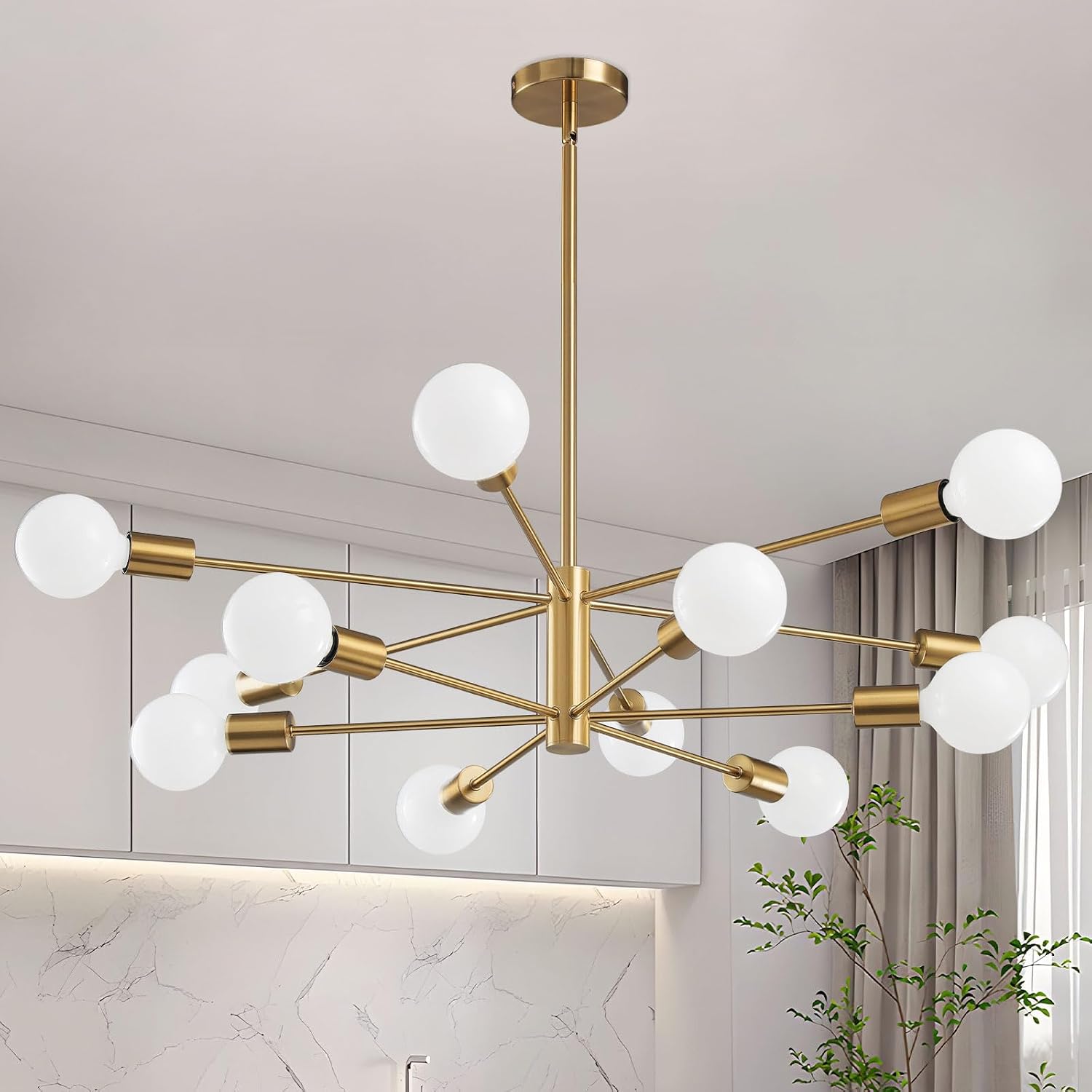 RUIYEY 12-Light Gold Sputnik Chandelier with Adjustable Height