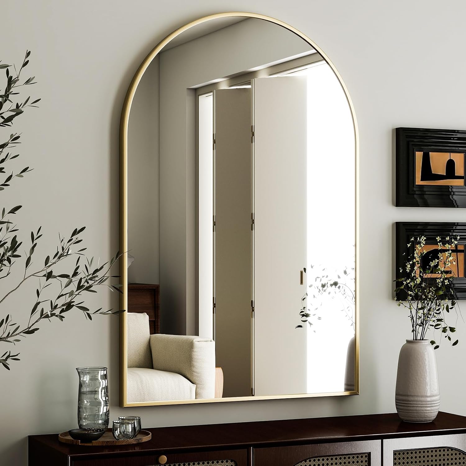 HARRITPURE 24" x 36" Arched Bathroom Mirror, Wall-Mounted, Gold Arch Mirror with Aluminum Alloy Frame