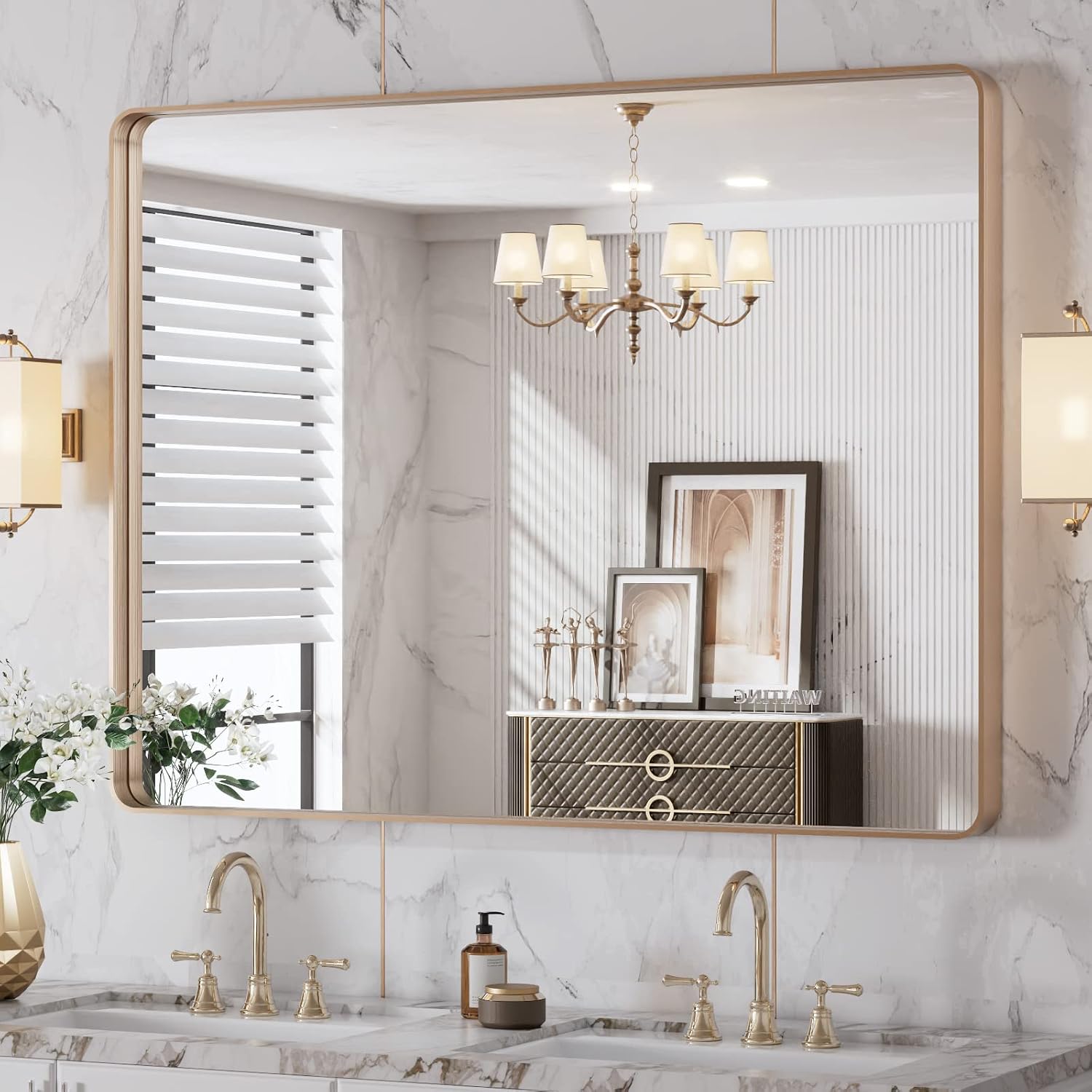 LOAAO 40" x 30" Gold Bathroom Mirror