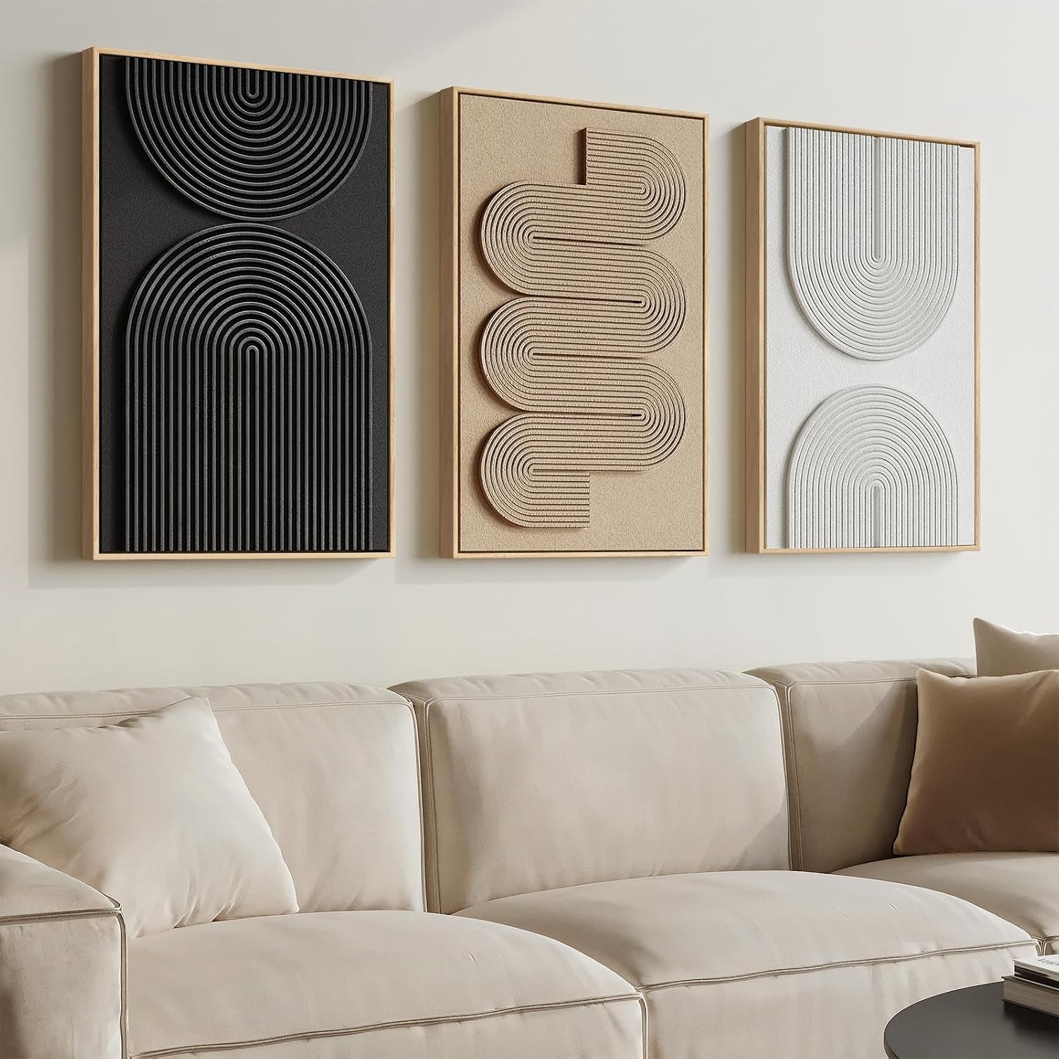 Framed Boho Abstract Wall Art Set, 3-Piece Modern 3D Artwork, 16 x 24 in