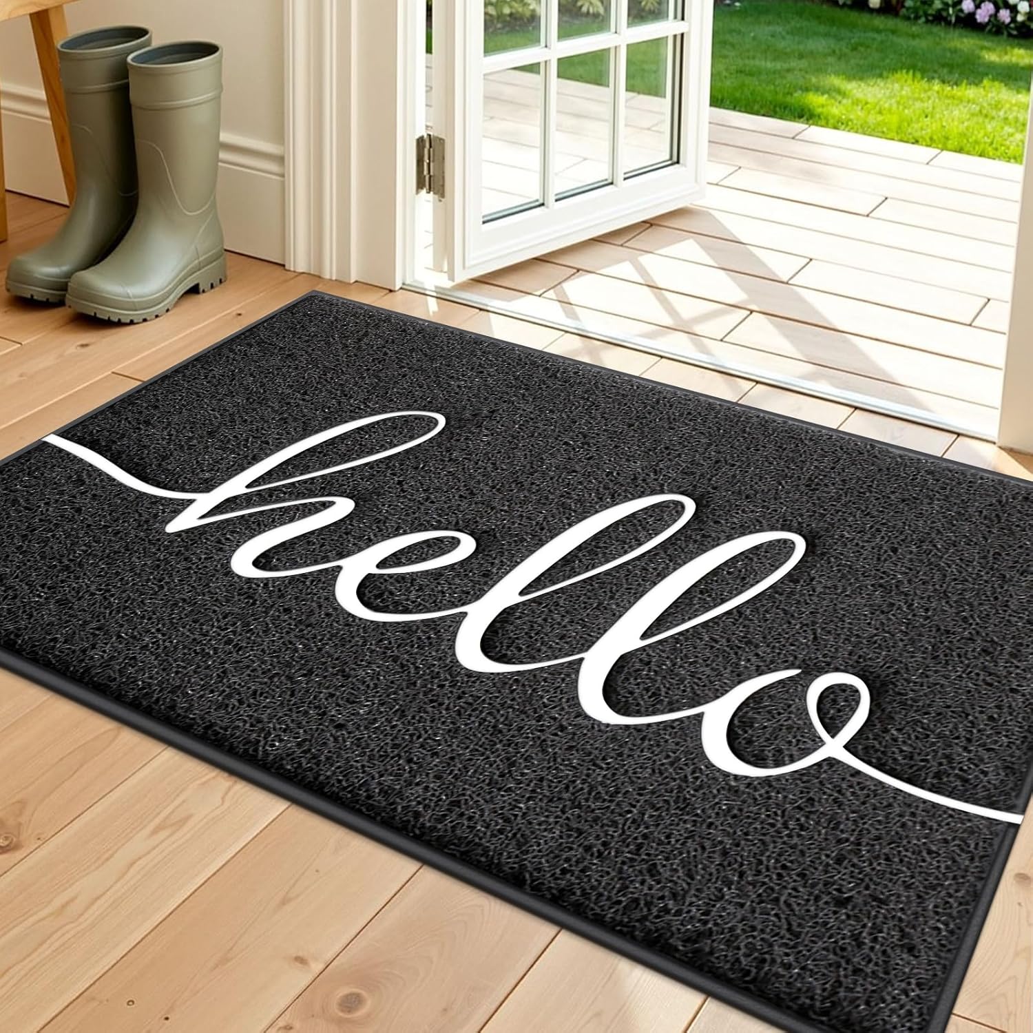 Door Mat 30" x 17.5", Black, Low-Profile Welcome Mat