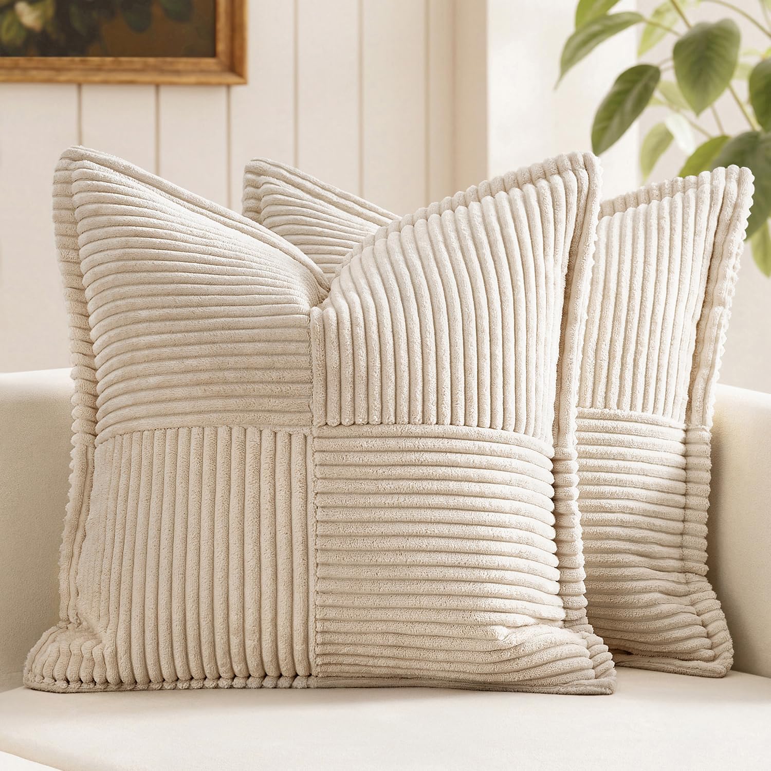 MIULEE Decorative Throw Pillow Covers for Couch, Beige, 18 x 18 Inch, 2 Pack