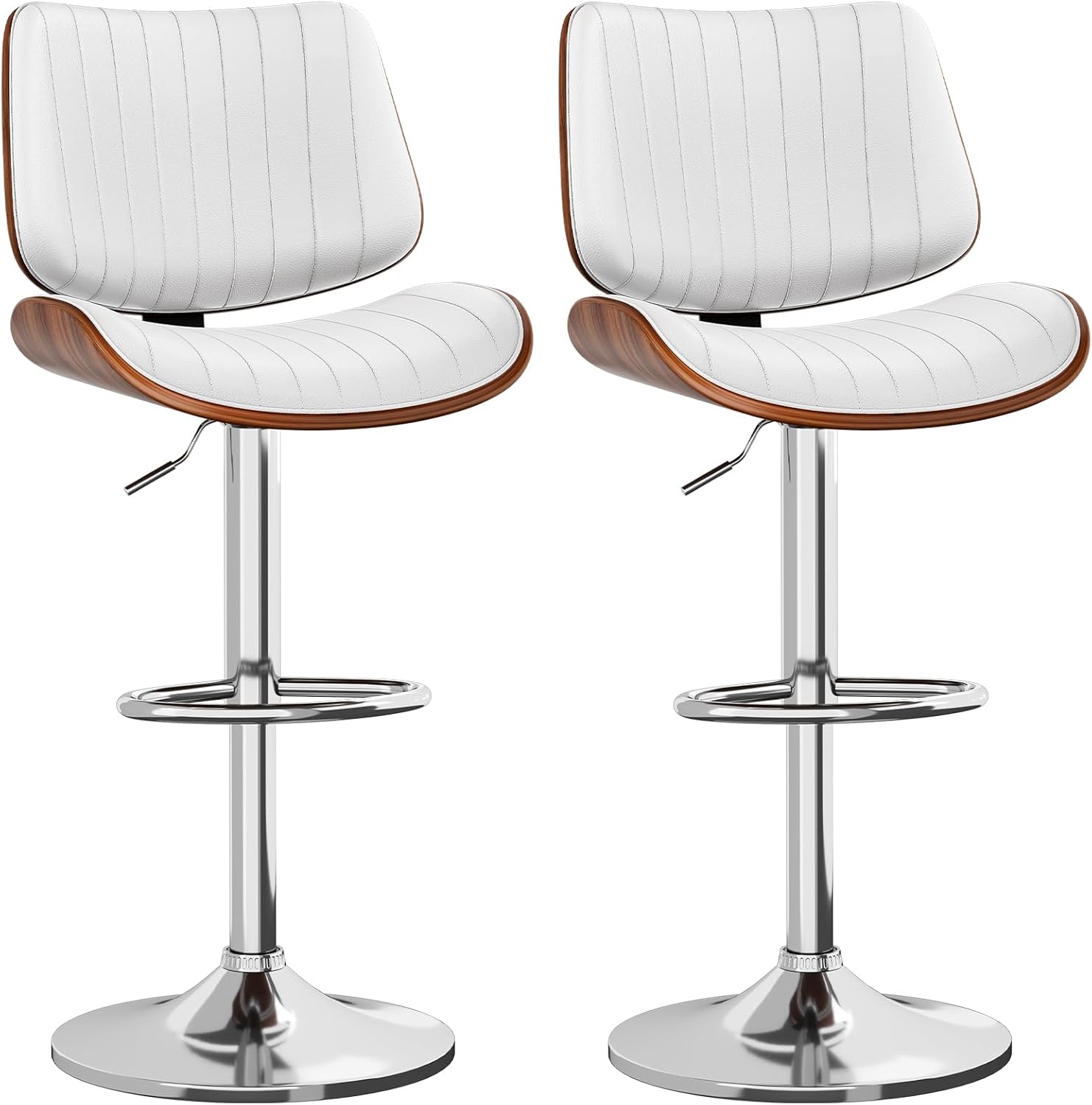 YaFiti Bentwood Swivel Bar Stools, White, Set of 2