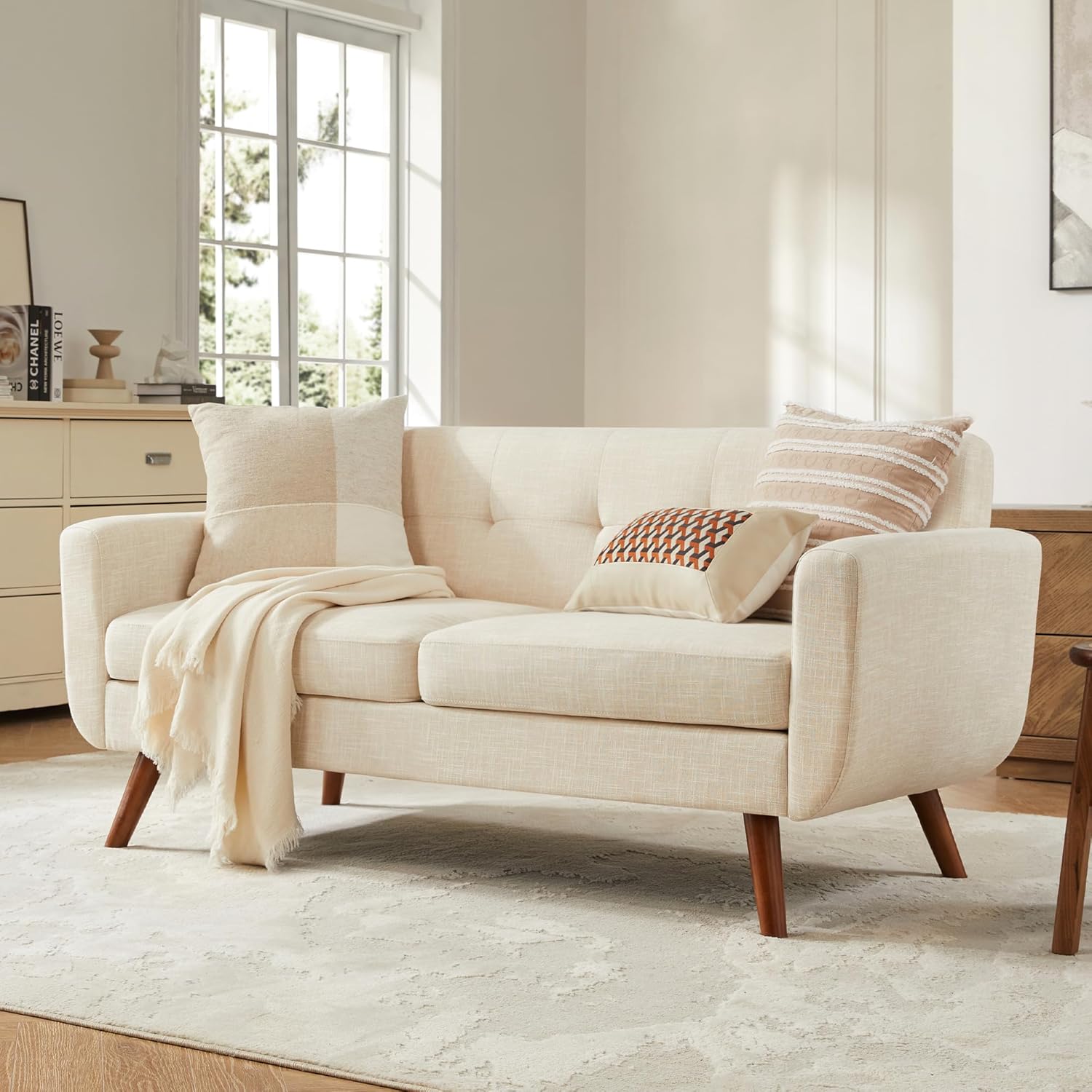 Tbfit 65" W Beige Mid-Century Modern Loveseat Sofa