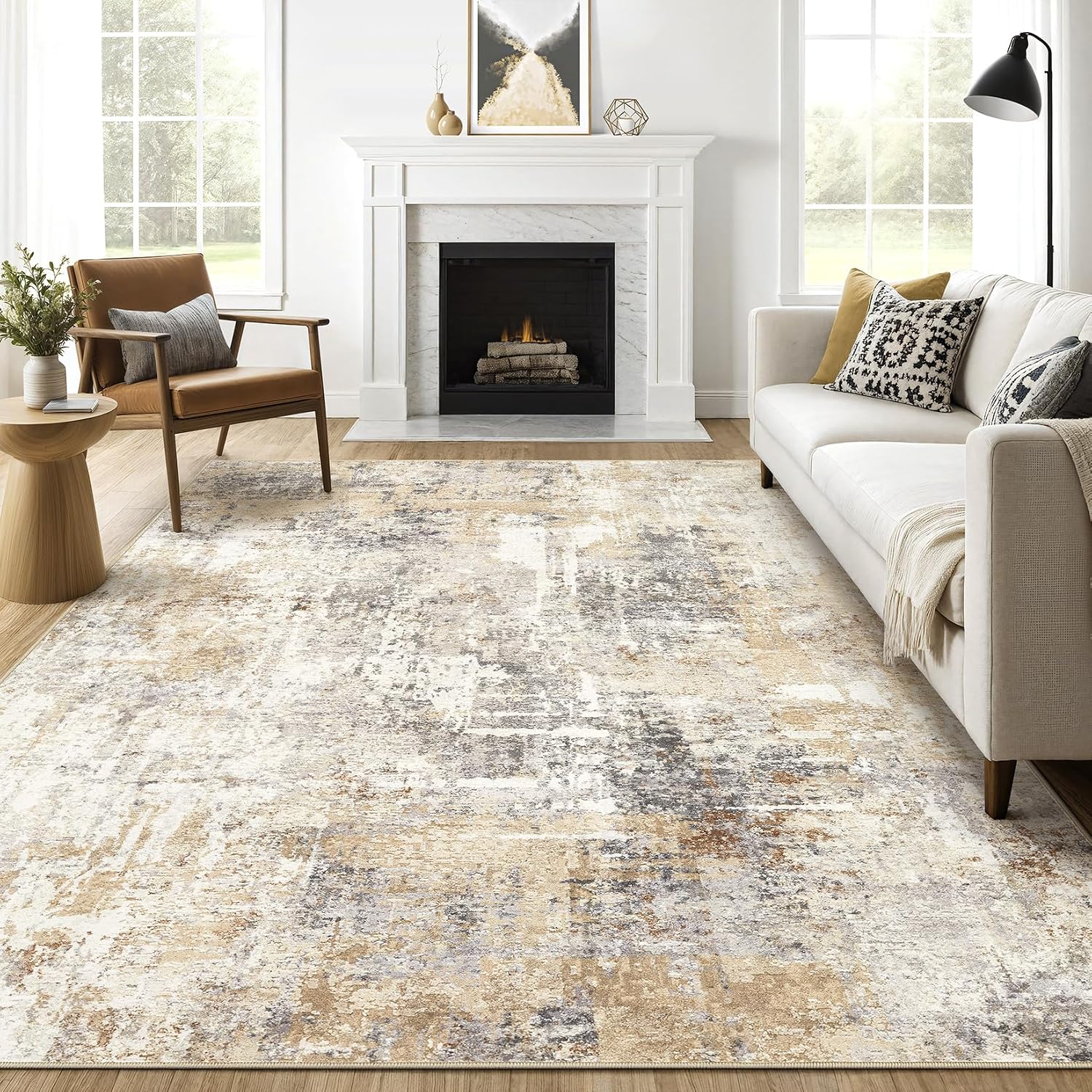 LOONGRUG 8×10 Washable Neutral Modern Area Rug for the Living Room