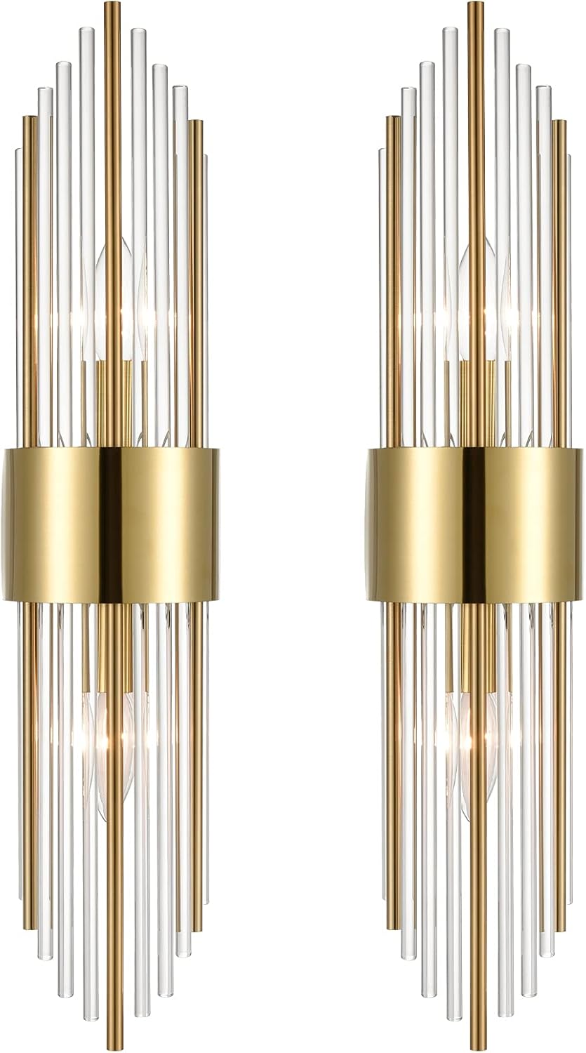 SHAWNKEY 2-Light Modern Brushed Titanium Gold Wall Sconce with Clear Glass
