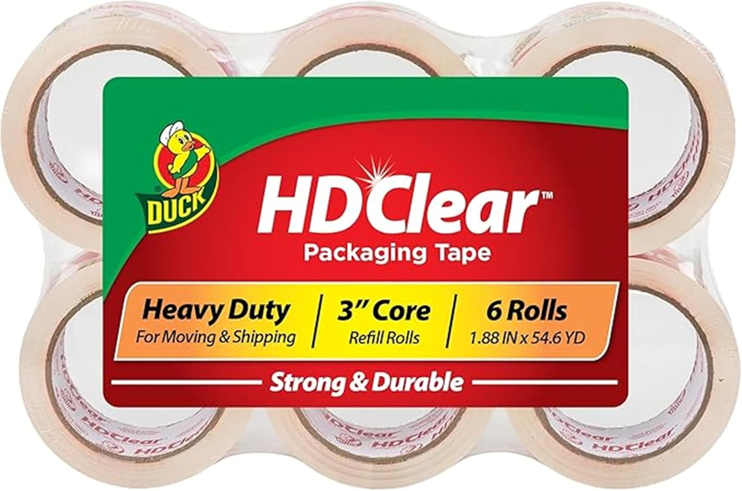 Duck HD Clear Packing Tape Refills, 6 Rolls, 1.88 in. x 54.6 yd., 441962