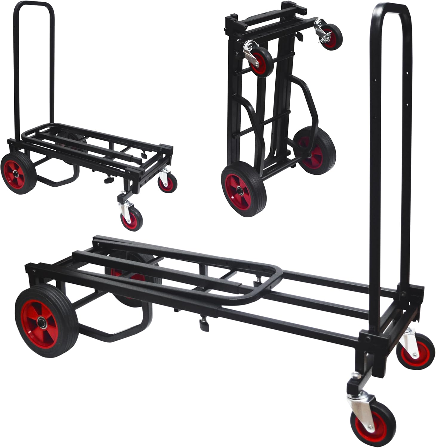 Pyle Compact Folding Adjustable Equipment Cart – 8-in-1 Convertible Hand Truck, Dolly & Platform Cart with R-Trac Wheels
