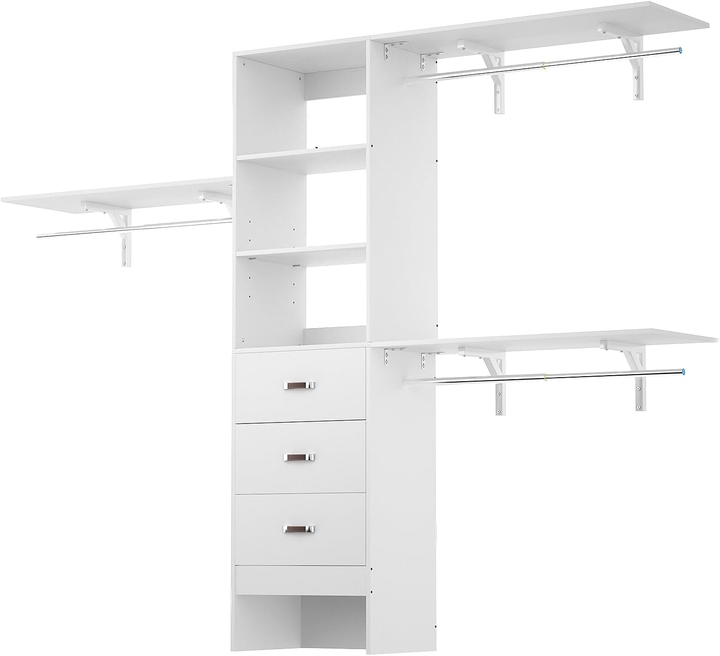 iSunirm 8FT Closet System, 96-Inch Adjustable Wardrobe Organizer with 3 Hanging Rods and 3 Drawers, White