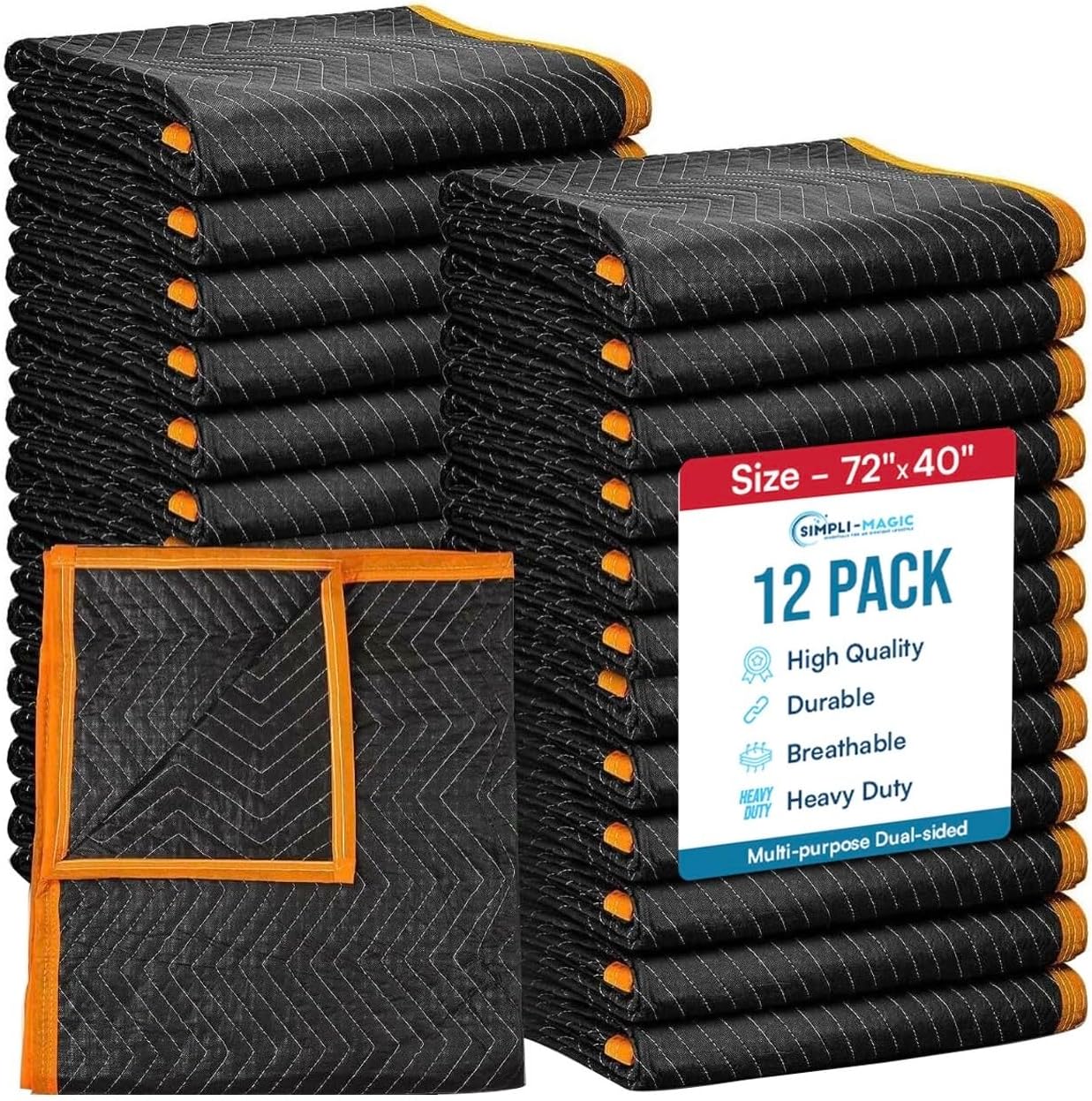 Simpli-Magic Heavy Duty Padded Moving Blankets, 72" x 40", 12 Pack