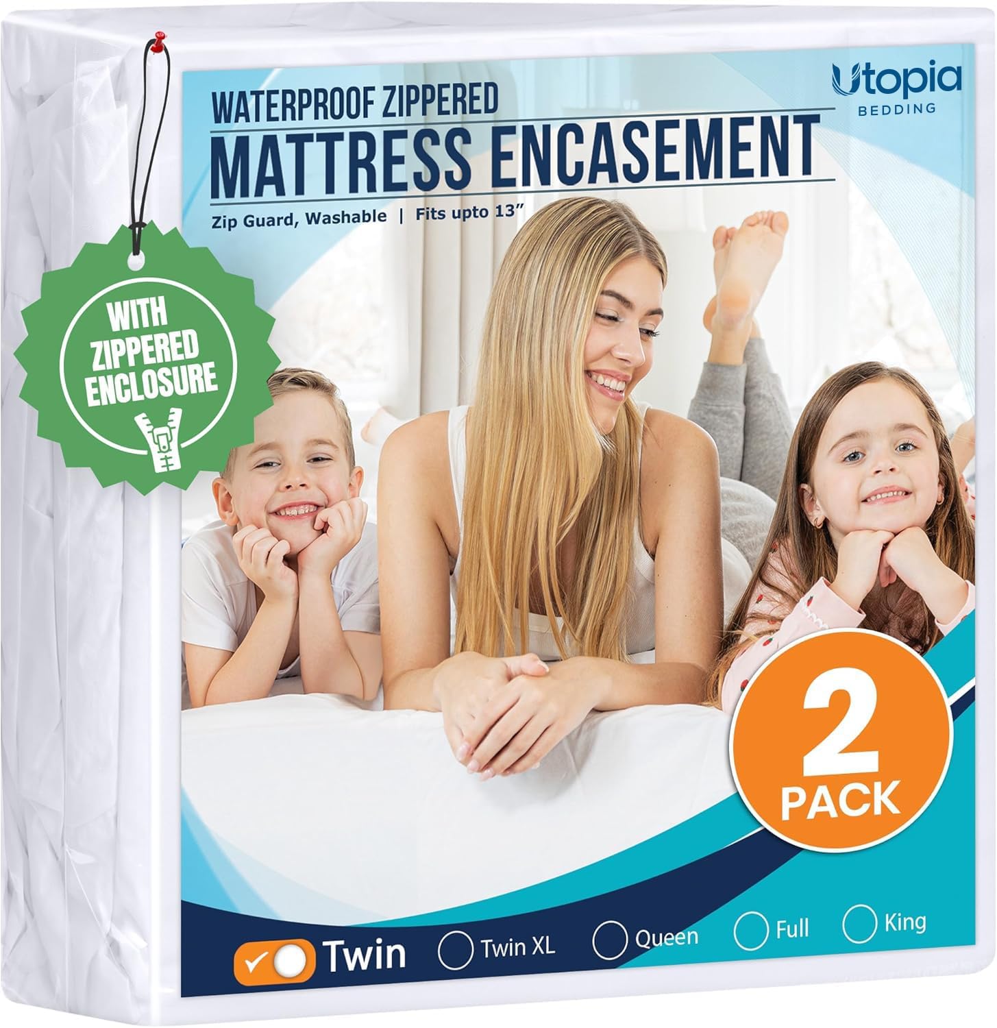 Twin Mattress Protector Zippered Encasement, Pack of 2