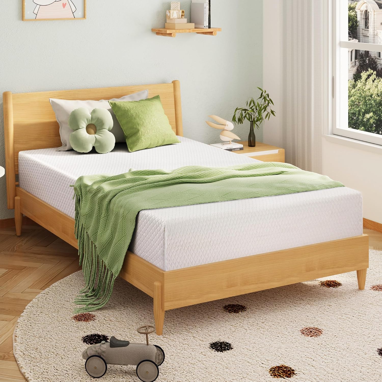 EGOHOME 8-Inch Twin Memory Foam Mattress, Cooling Green Tea Gel, Medium Firm, 75 x 38 in, White
