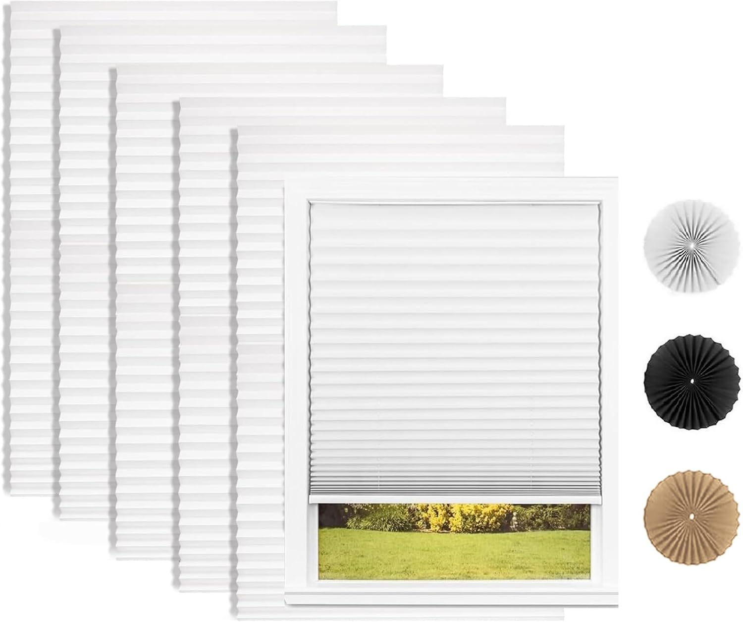Changshade 6-Pack Temporary Pleated Paper Window Shades, Adhesive, Cut to Size, 36" W x 72" H, White