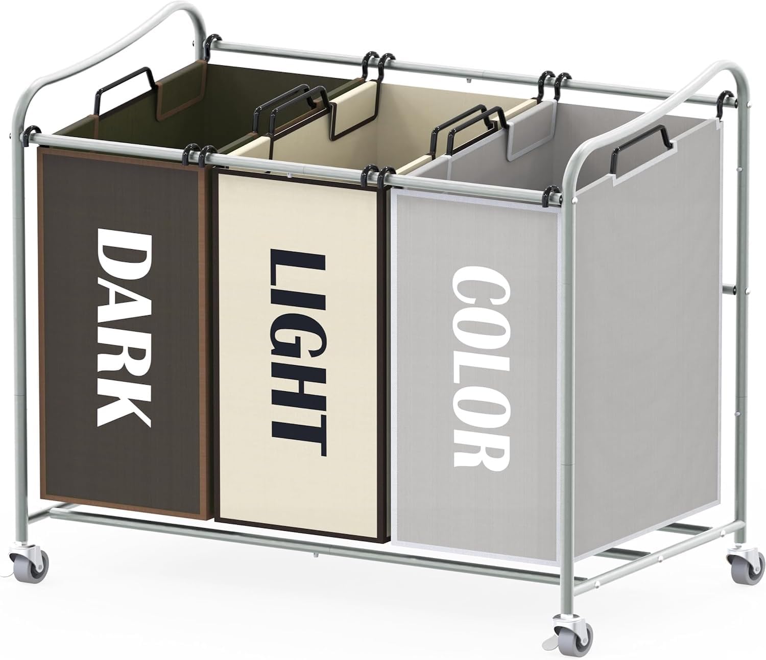 Simple Houseware Heavy Duty 3-Bag Laundry Sorter Rolling Cart, Assorted