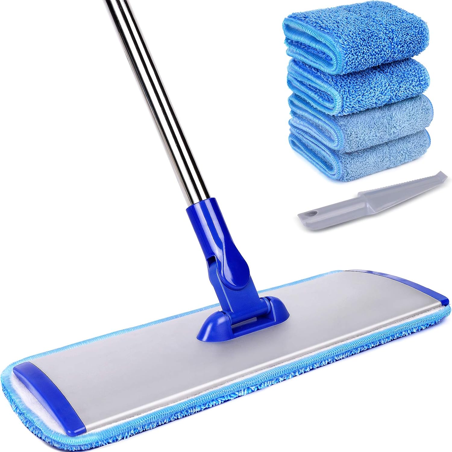 18" Professional Microfiber Mop Floor Cleaning System with Stainless Steel Handle, 4 Reusable Washable Mop Pads