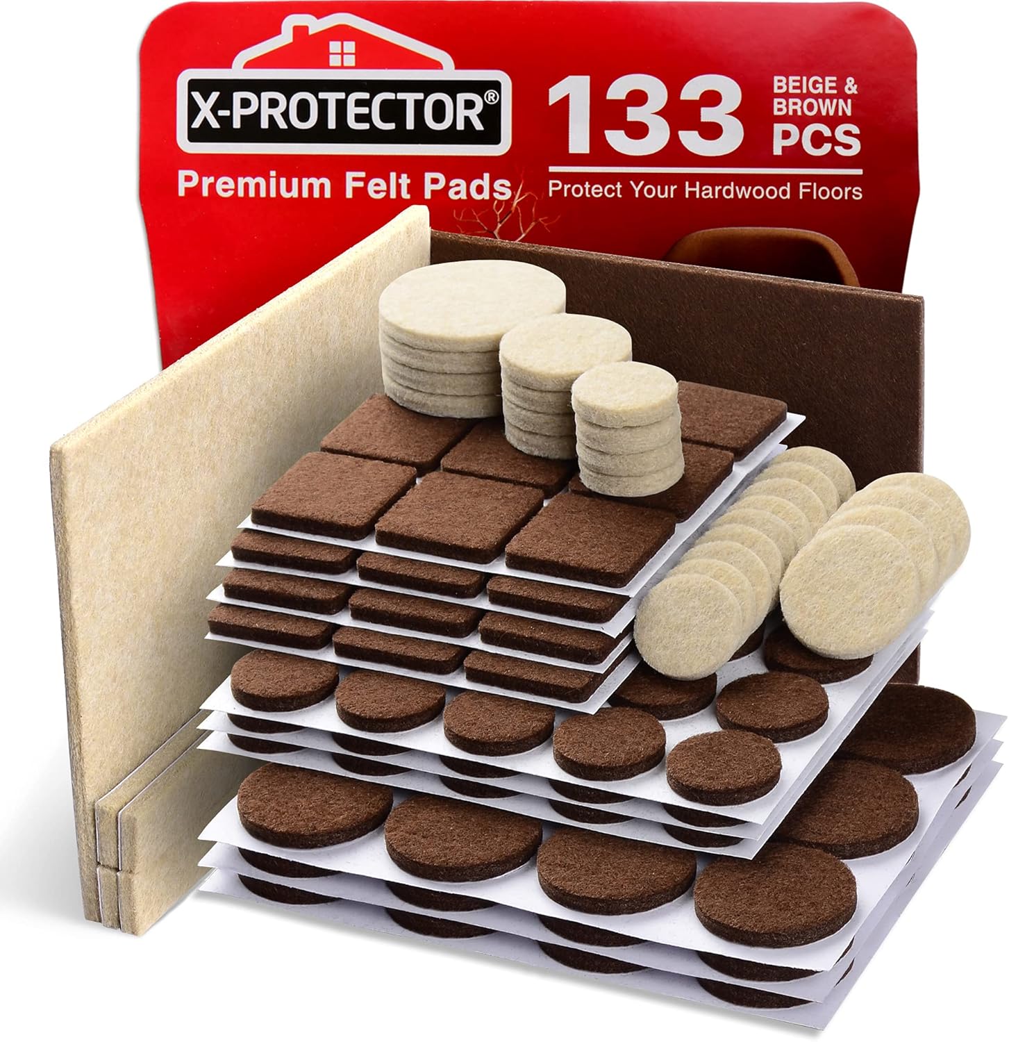 X-PROTECTOR Felt Furniture Pads, 133-Piece Set, Brown and Beige
