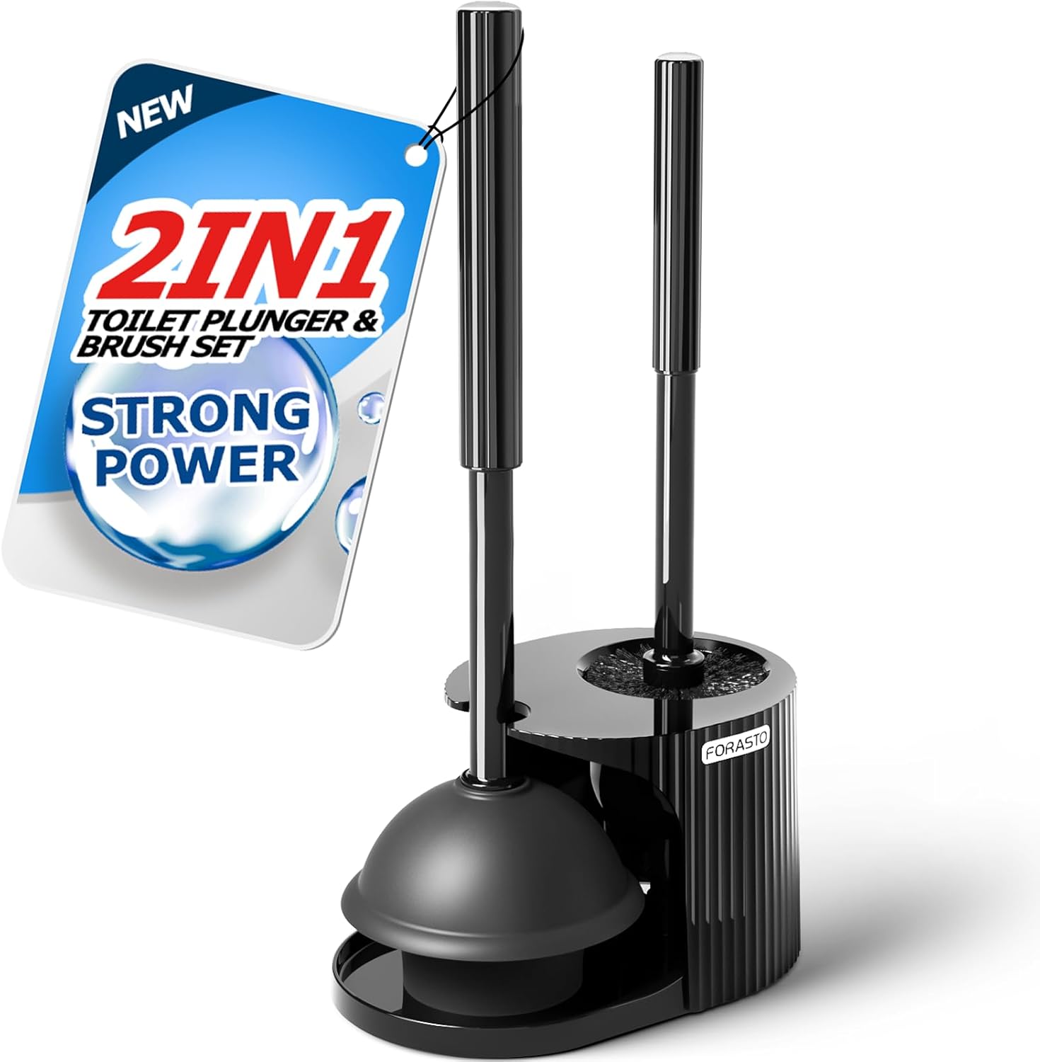 FORASTO 2-in-1 Toilet Brush and Plunger Set – Bathroom Bowl Holder Combo
