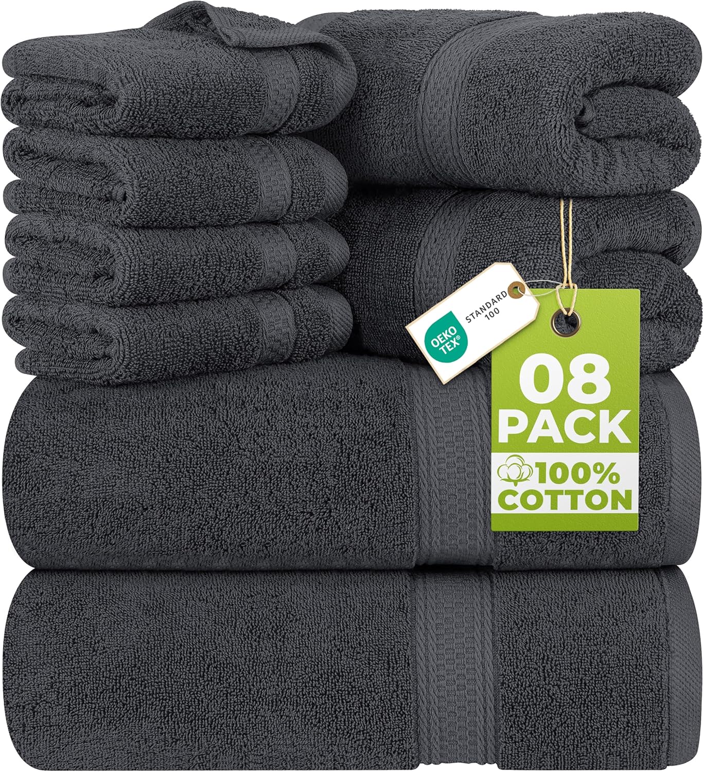 Utopia Towels 8-Piece Majestic Plush Luxury Cotton Towel Set, Grey