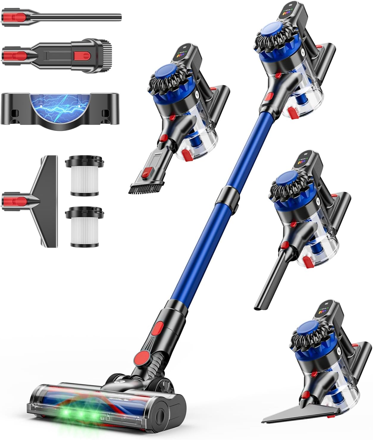 KARDV Cordless Stick Vacuum Cleaner, 500W/40Kpa, 60-Minute Runtime, LED Display, Anti-Tangle, Wall-Mount Charging, 8-in-1