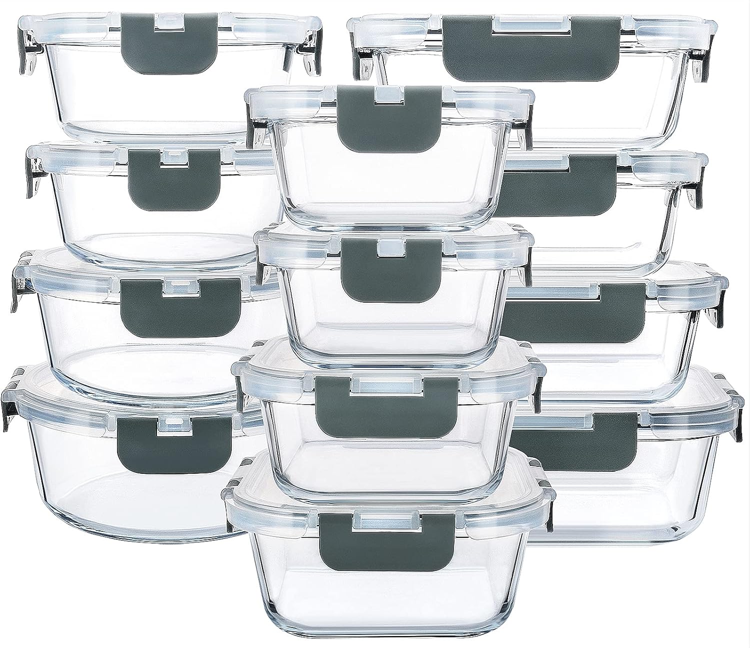 M MCIRCO 24-Piece Glass Food Storage Containers with Gray Lids
