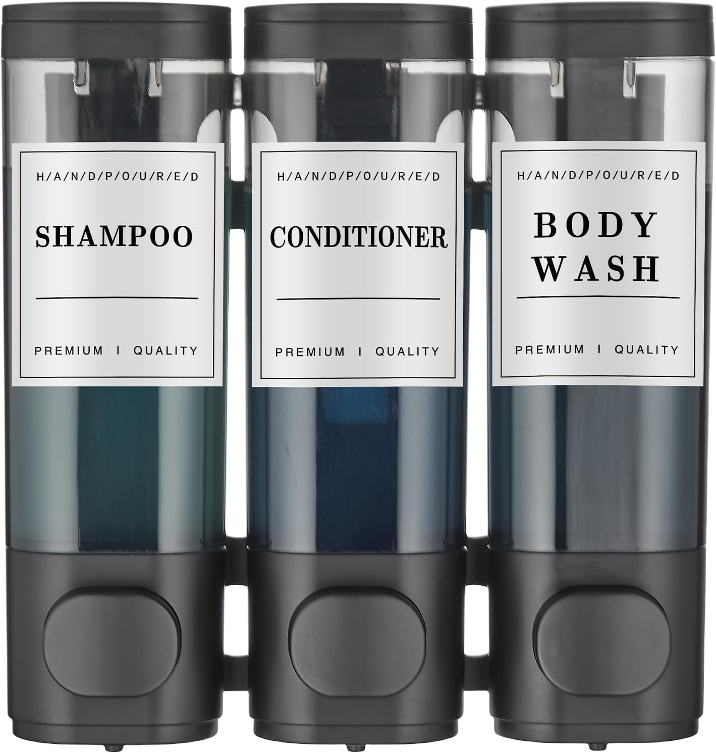 3-Chamber Shampoo, Conditioner & Soap Dispenser – No-Drill Wall-Mounted Shower Dispenser, Black