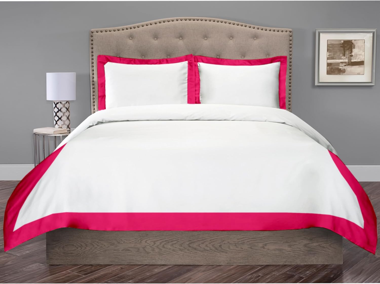 Girls Bedroom Linen set White and Hot Pink