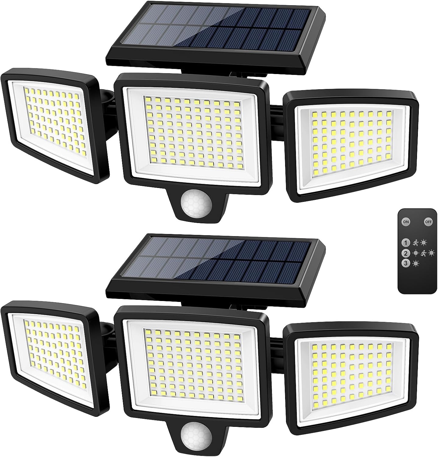 Tuffenough Solar Outdoor Security Lights, 2500LM, 210 LED, 3 Heads, 2-Pack