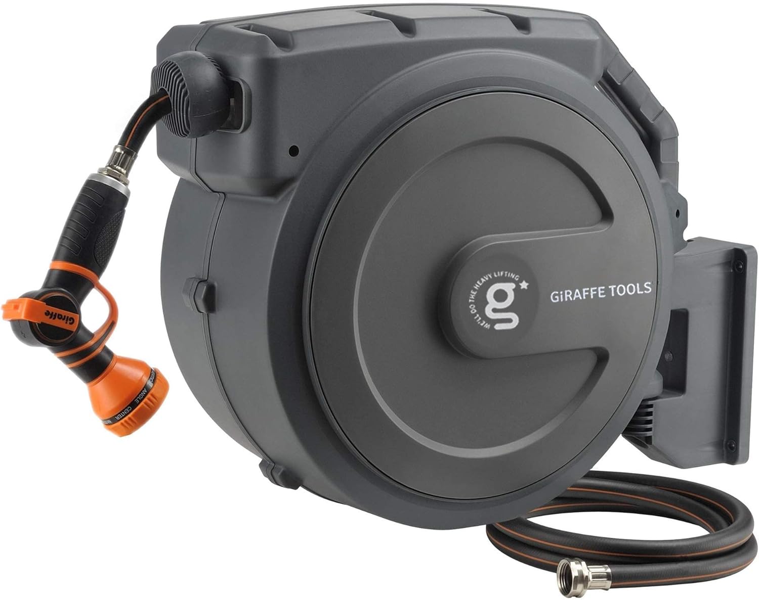 Giraffe Tools Retractable Garden Hose Reel, 1/2 in. × 130 ft., Wall Mount, Auto Rewind