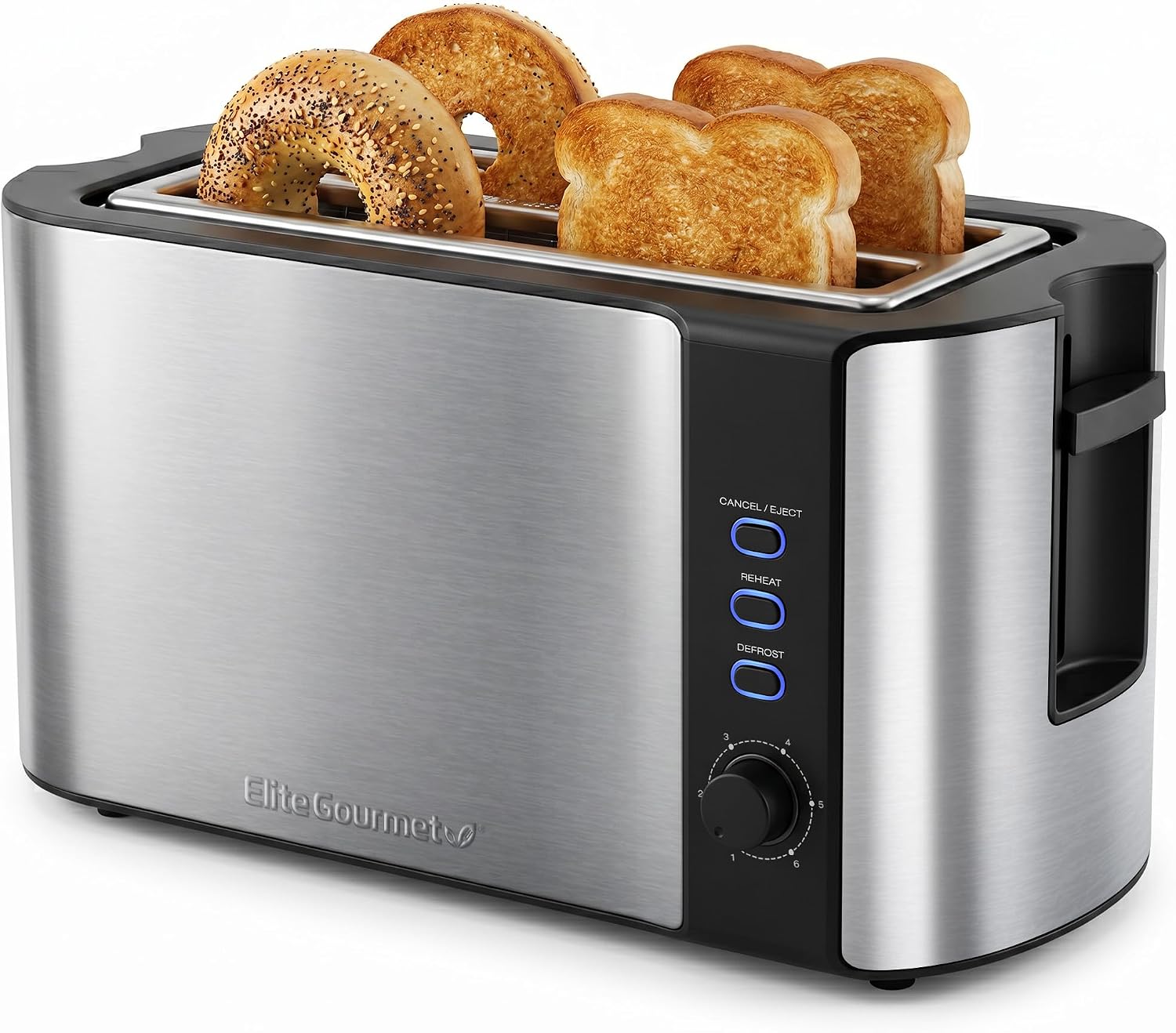 Elite Gourmet ECT-3100 4-Slice Long Slot Toaster, Stainless Steel