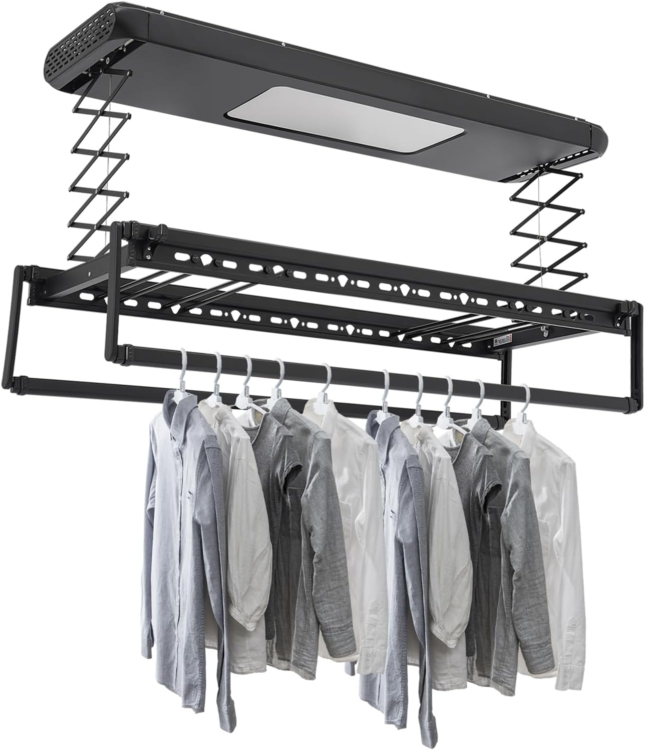 Ceiling-Mounted Adjustable Electric Clothes Drying Rack with LED Light and Remote, 8 Rods, 77 lb Load