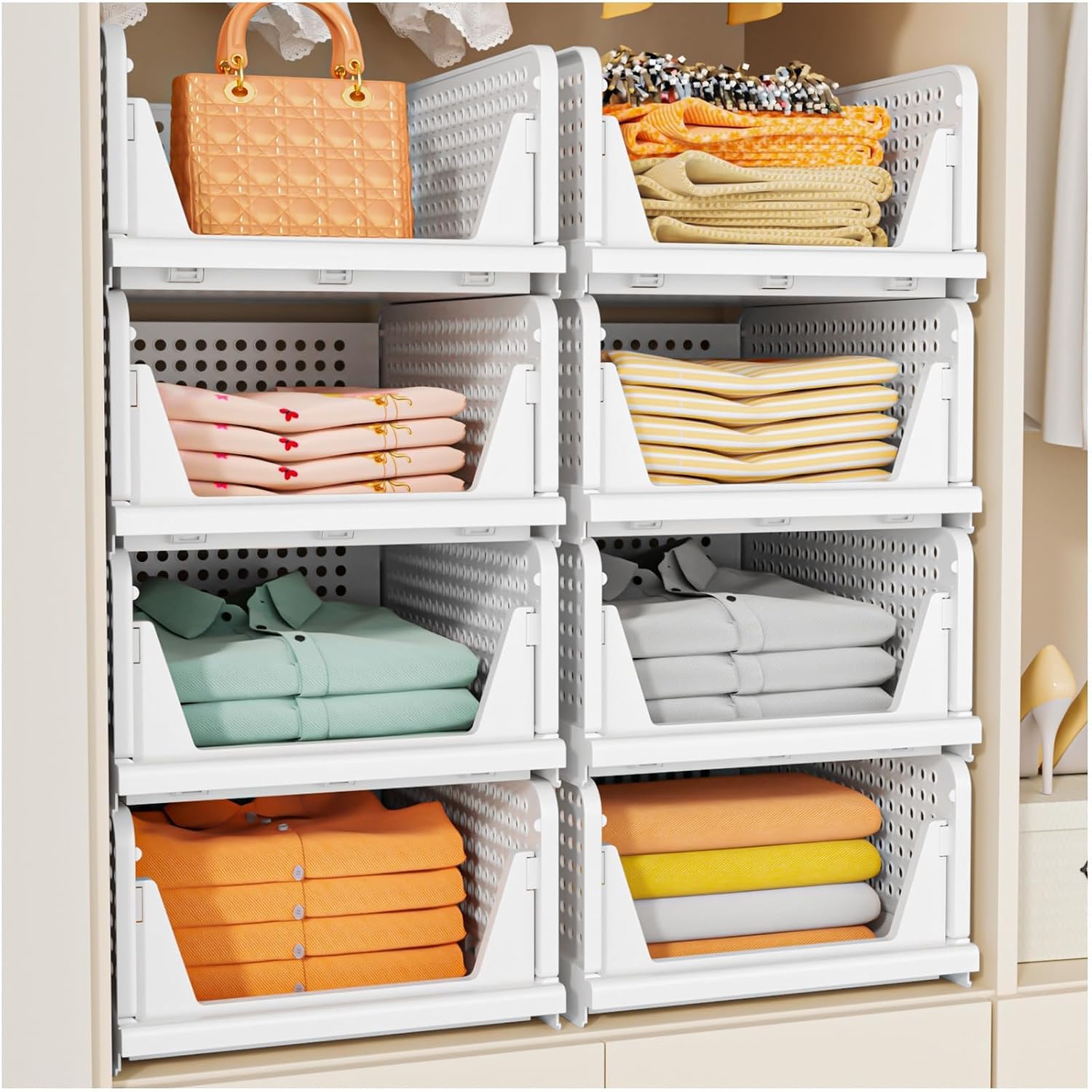 Upgraded Stackable Closet Organizer Basket