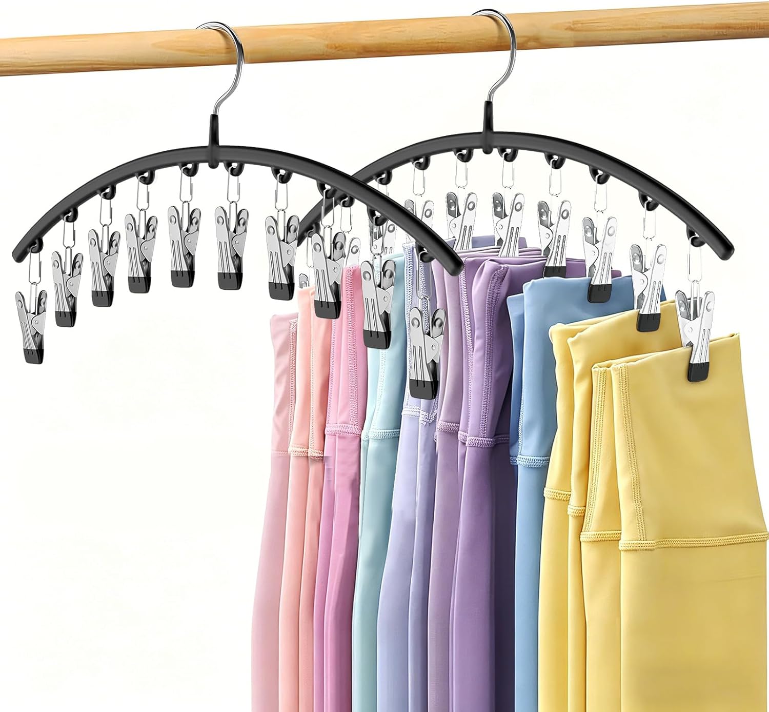 Volnamal Metal Legging Organizer Hangers, 2-Pack, 10 Clips, Holds 20 Leggings, Black