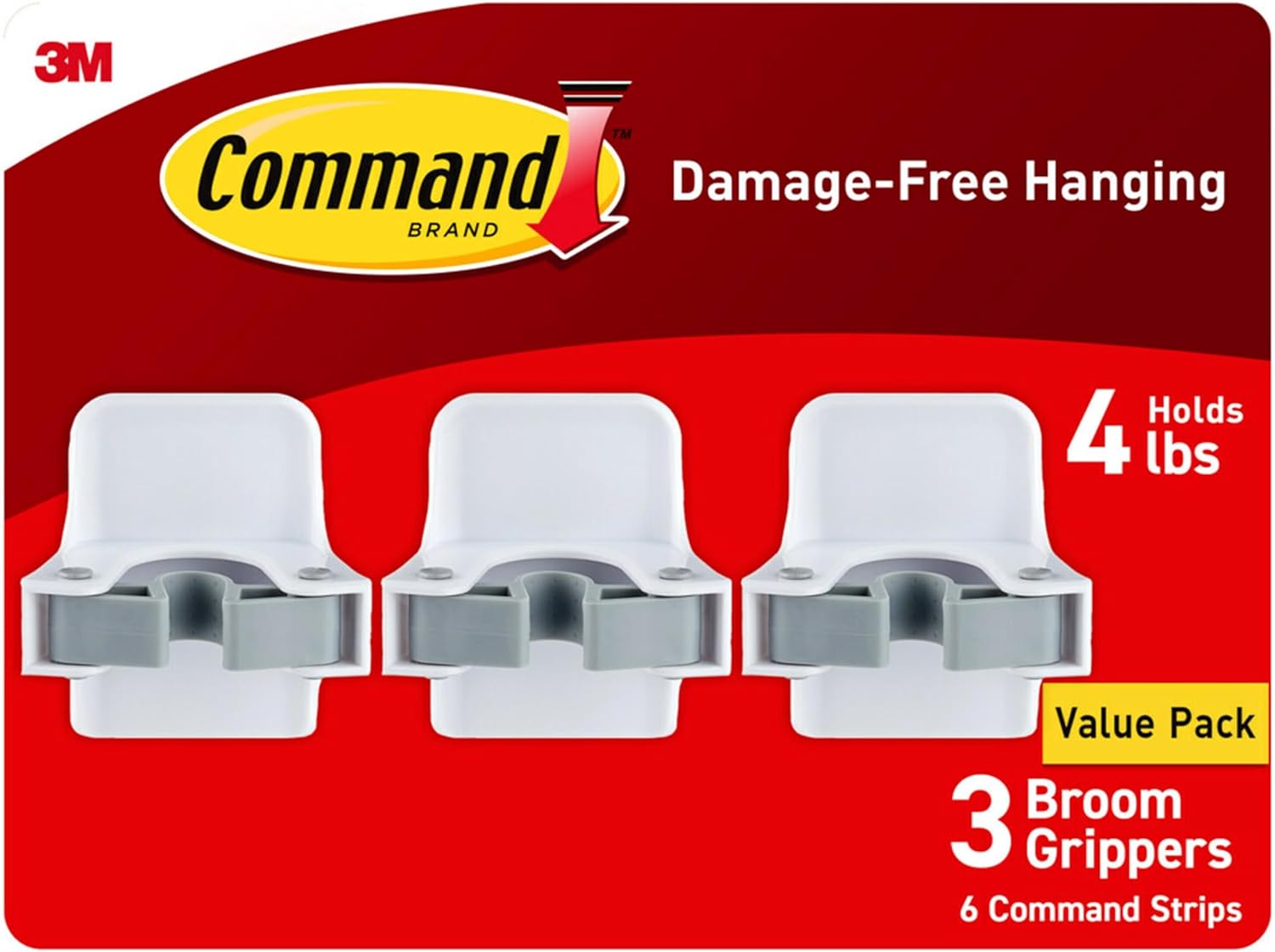 Command Broom and Mop Gripper, 3-Pack