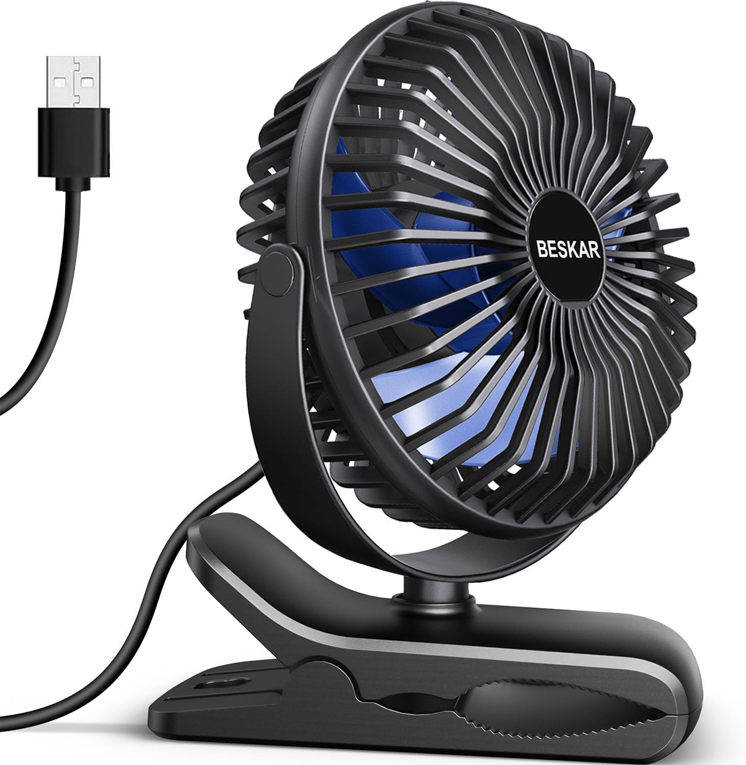 BESKAR USB Clip-On Fan, Portable Small Desk Fan with Cord Powered