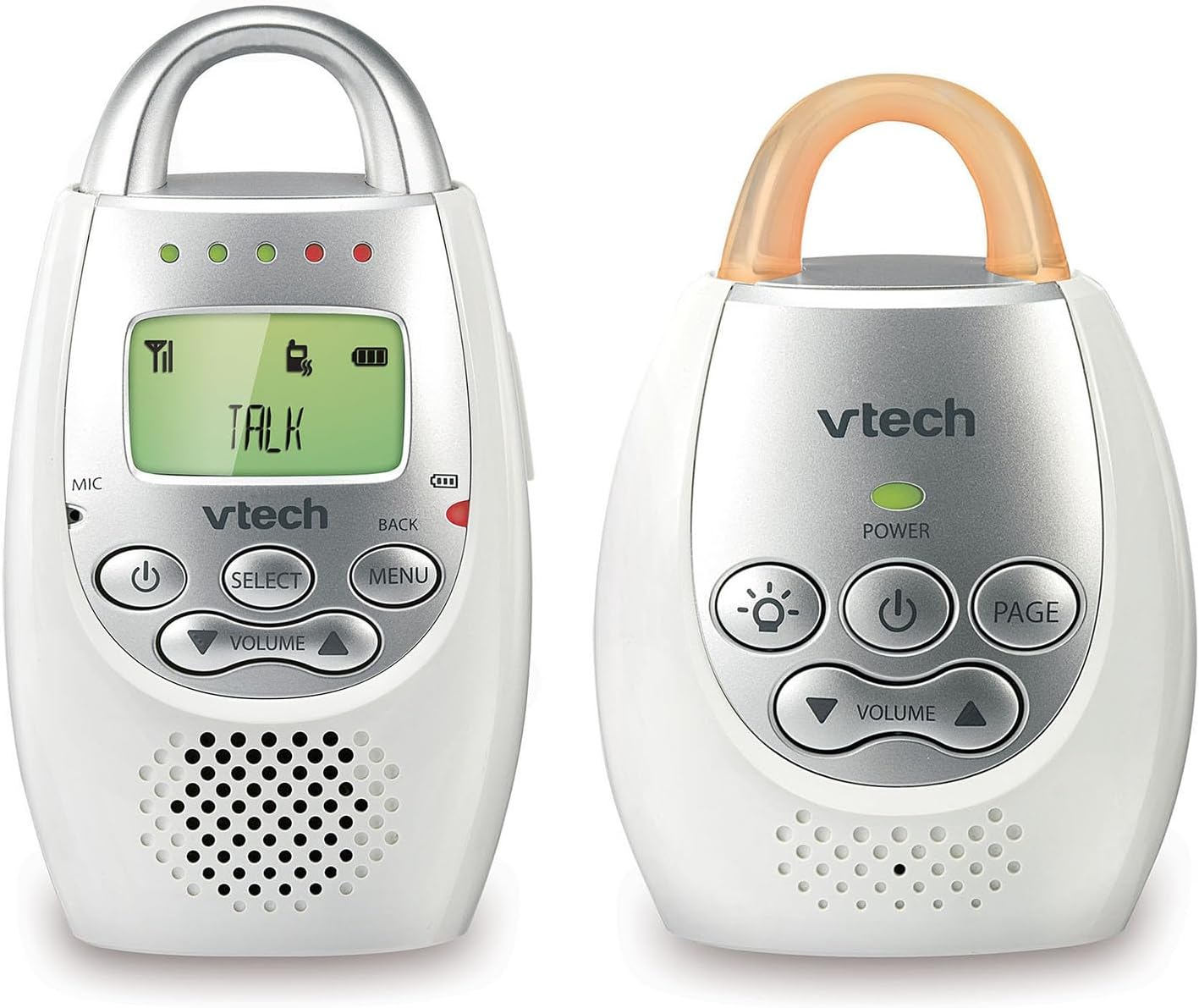 VTech DM221 Audio Baby Monitor with up to 1,000 ft Range, Vibrating Sound-Alert, Talk-Back Intercom & Night Light Loop, White/Silver