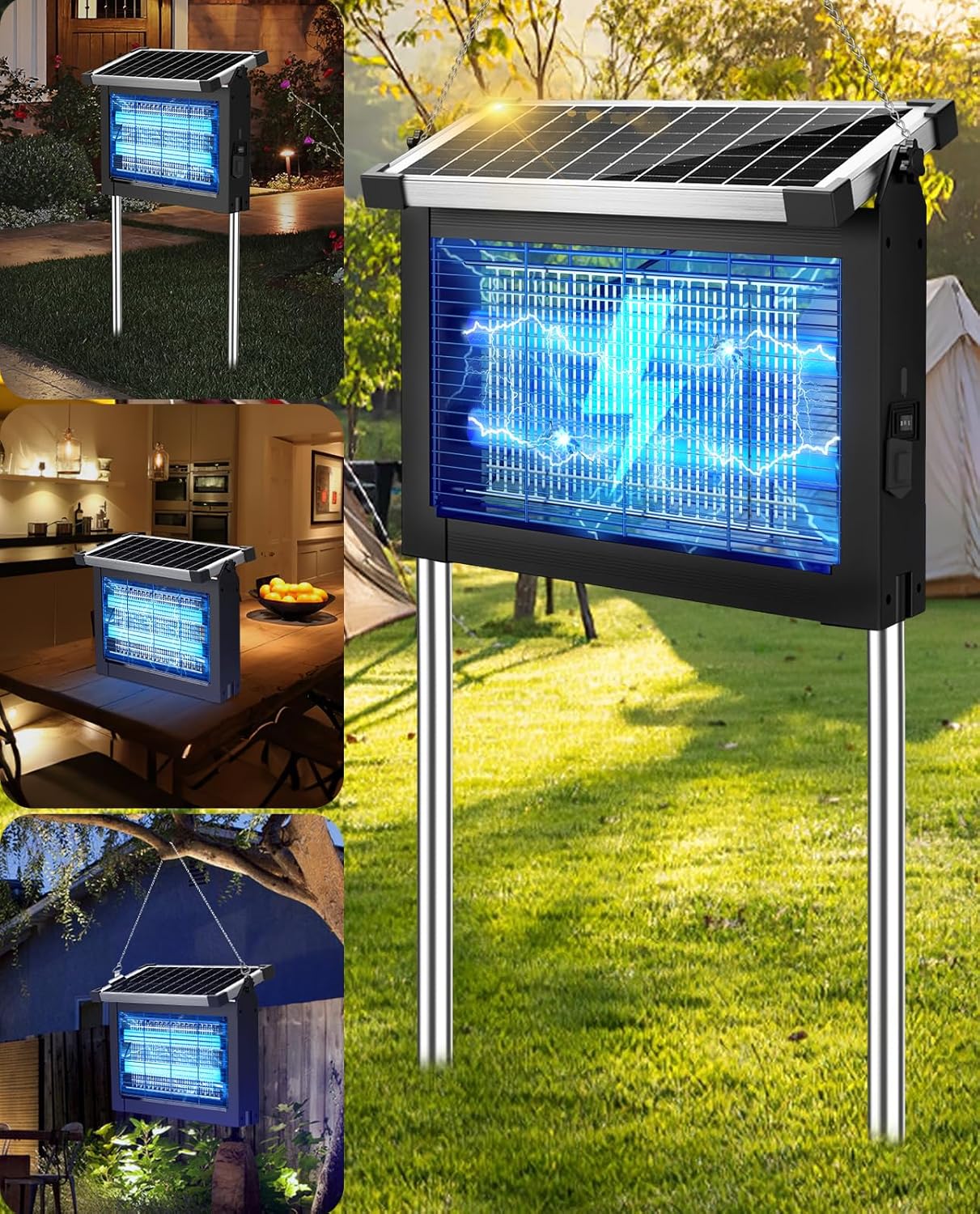 Solar Bug Zapper 4500V Waterproof Mosquito Zapper for Outdoor Patio