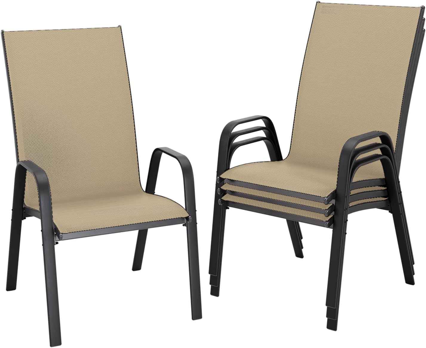 JEAREY Patio Dining Chairs Set of 4, Stackable Outdoor Chairs, Beige