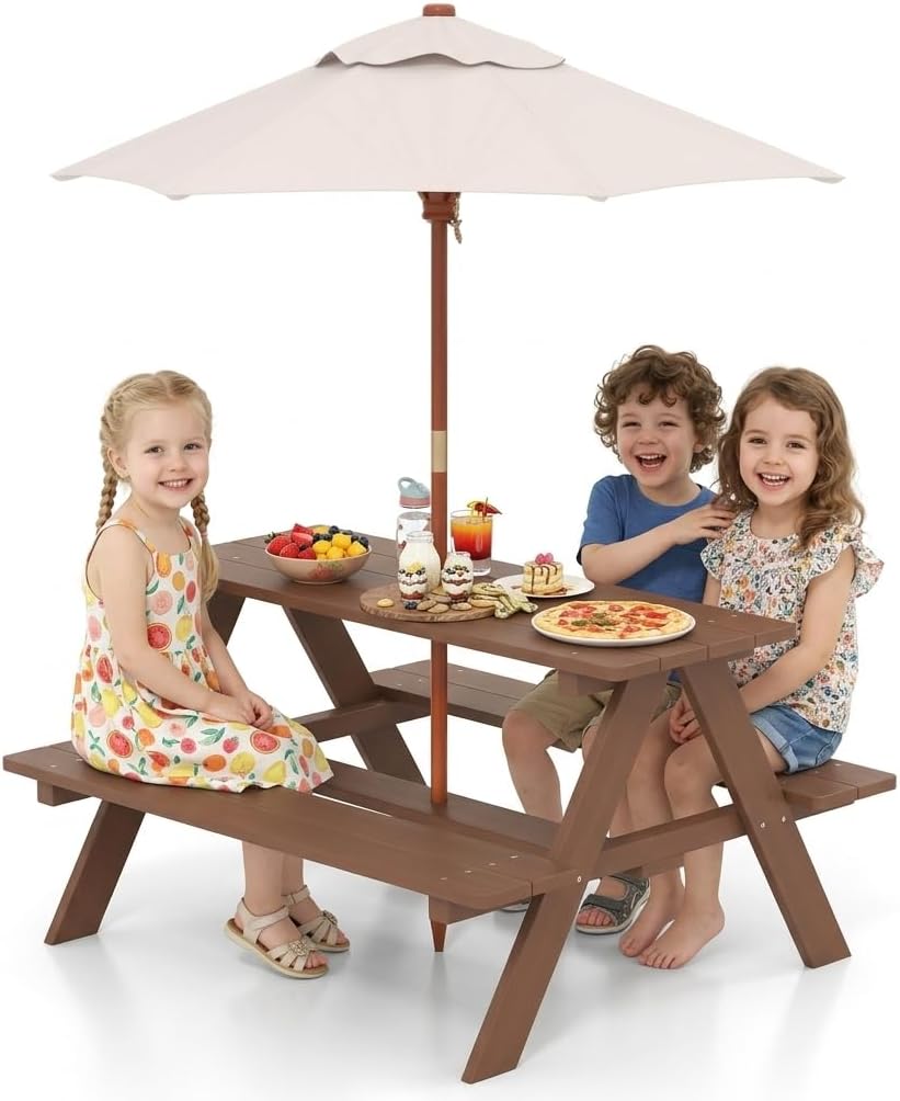 Kids Picnic Table with Removable Umbrella,