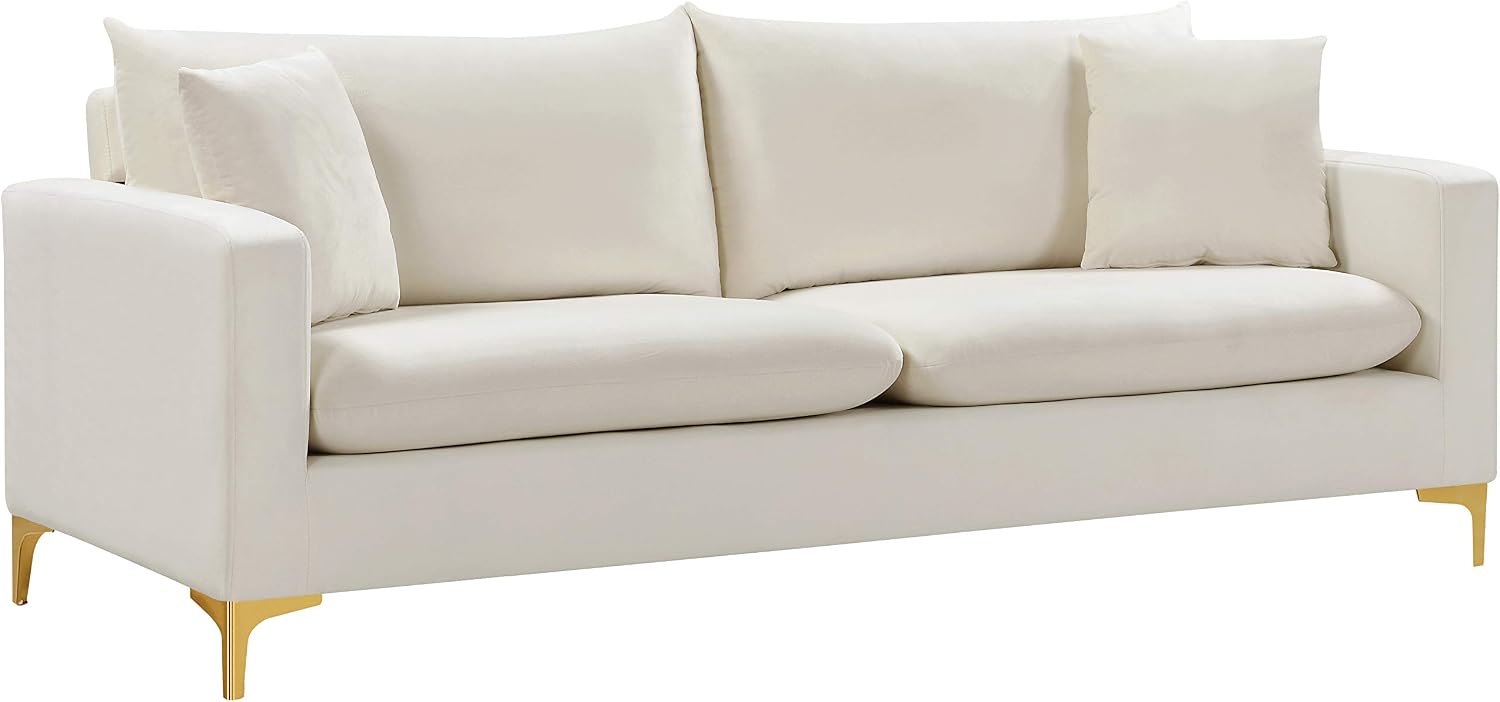 Meridian Furniture Naomi Collection Cream Velvet Upholstered Sofa, 81.5" W x 33.5" D x 30" H