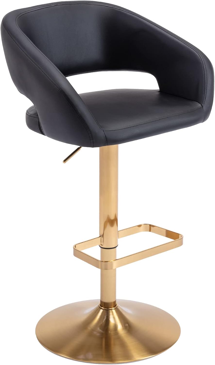 PU Leather Adjustable Swivel Counter-Height Bar Stool, Black with Gold Base