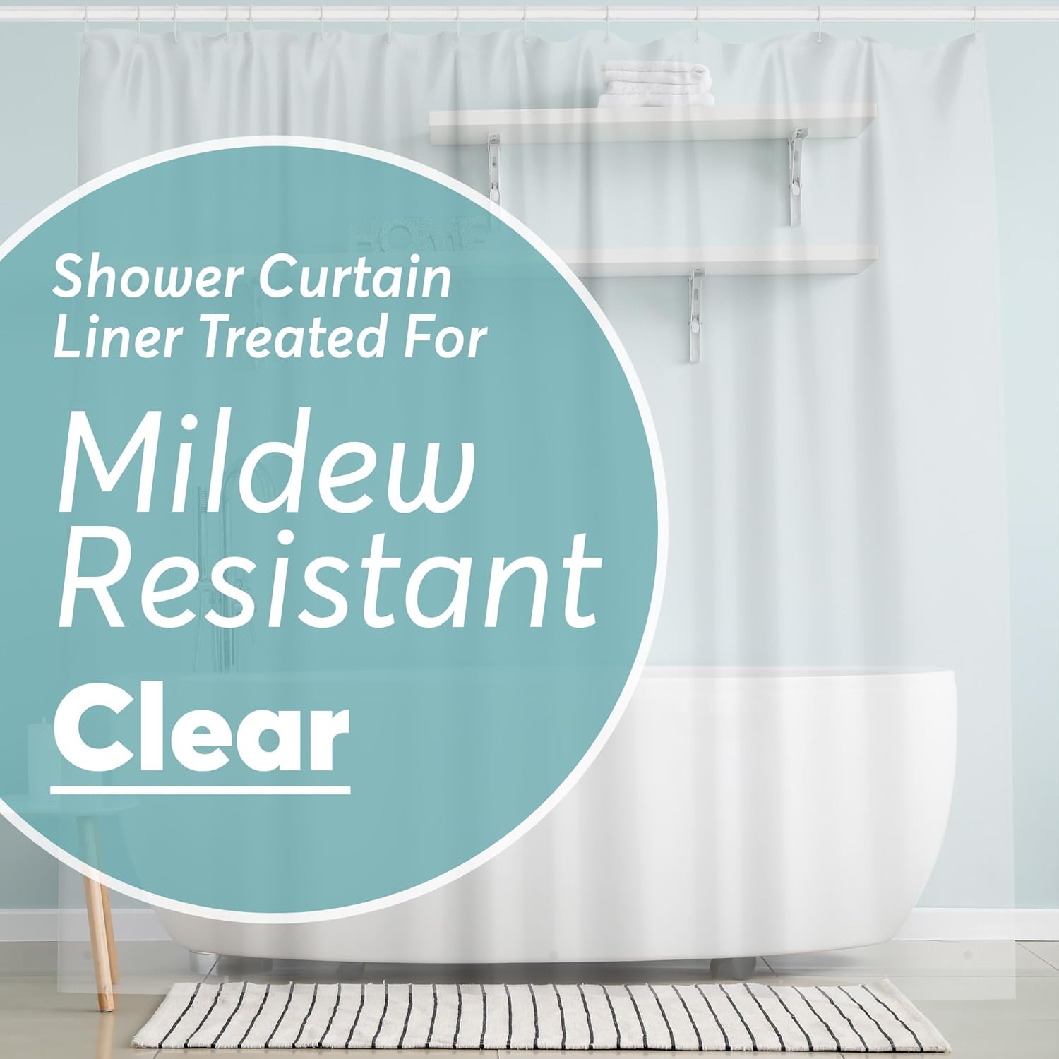 BigFoot Clear Shower Curtain, 72 x 72 in, Odorless PEVA with Magnets